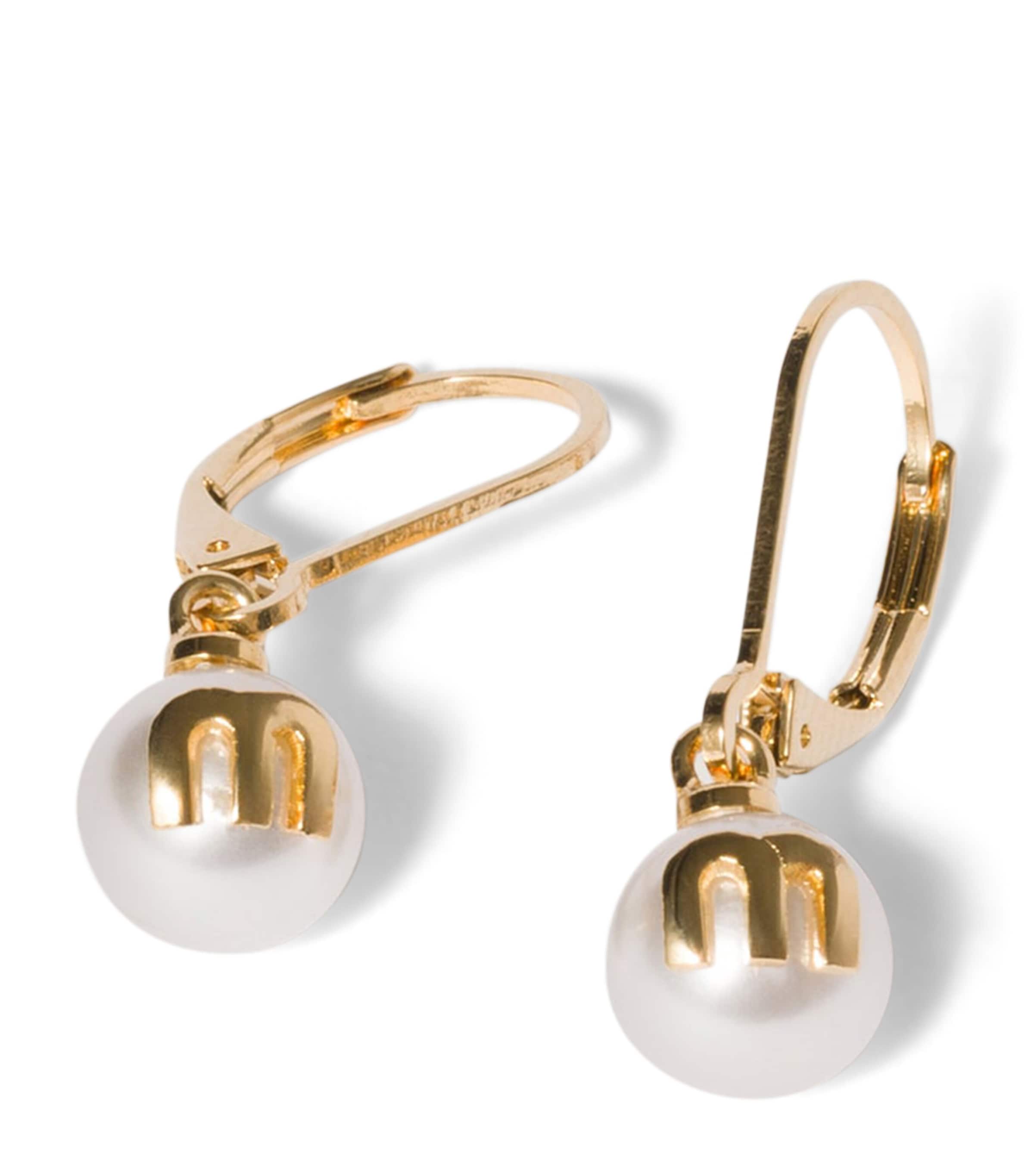 Miu Miu Faux Pearl Logo Earrings Gold/silver