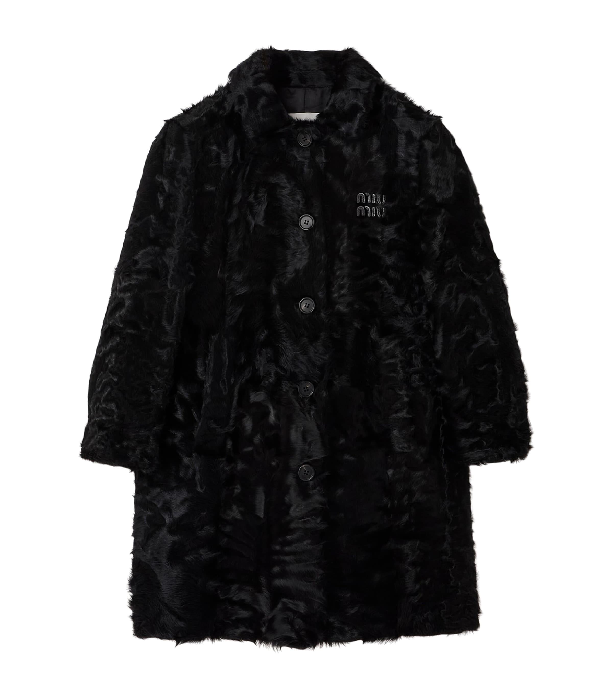 Miu Miu Womens Shearling Coat Black