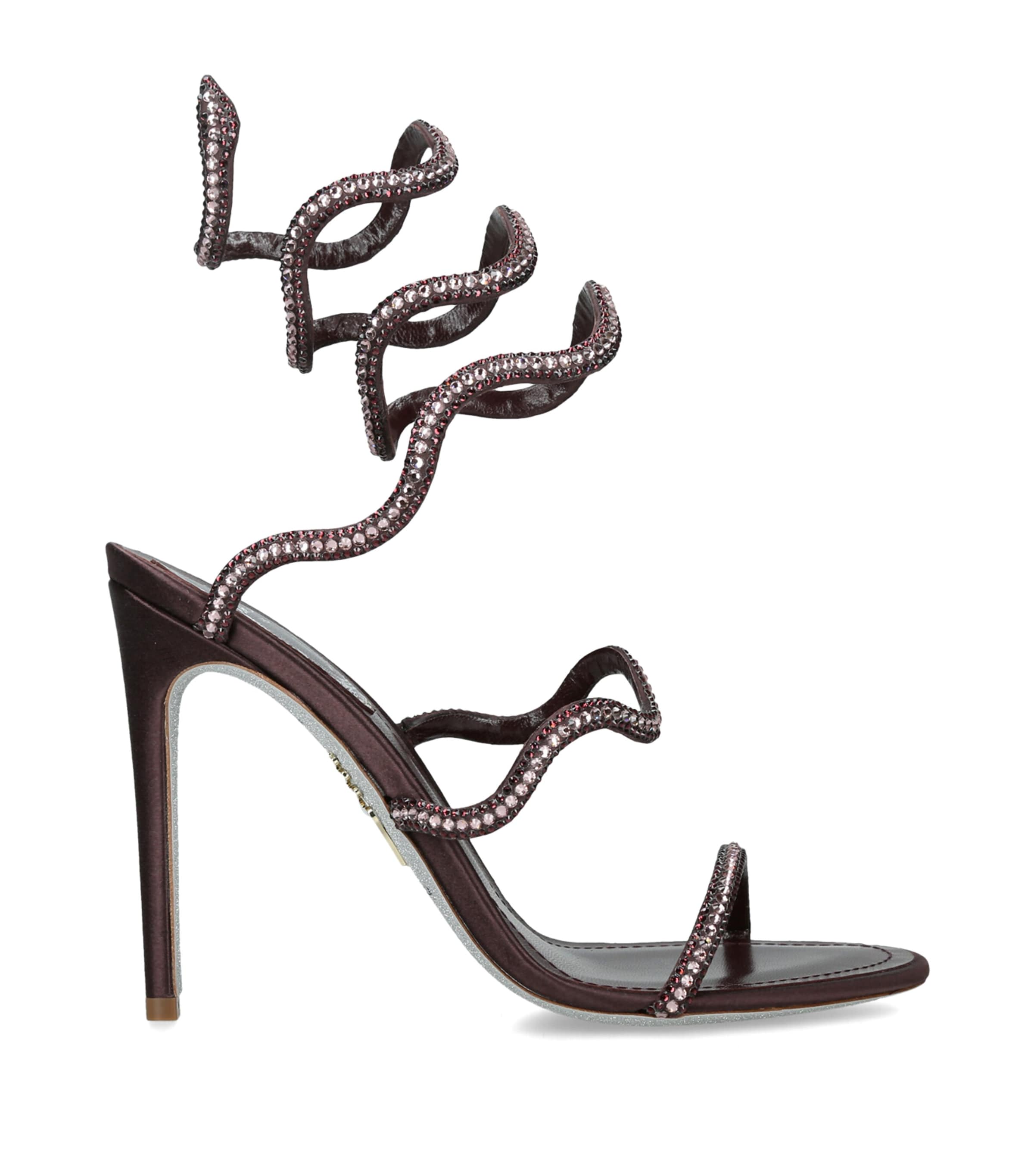 René Caovilla Embellished Wave Heeled Sandals 105 Wine Comb