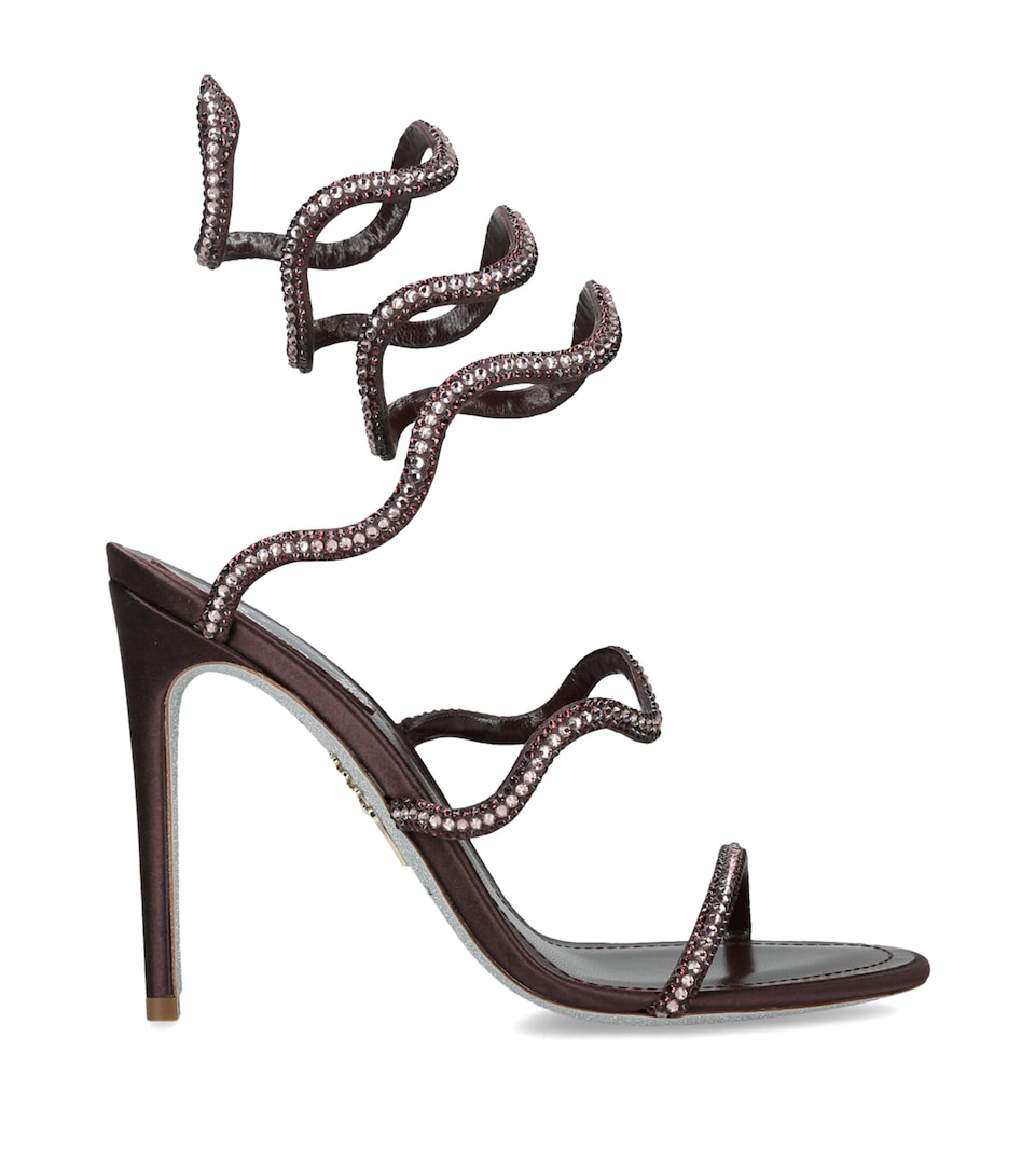 René Caovilla Embellished Wave Heeled Sandals 105 Wine Comb