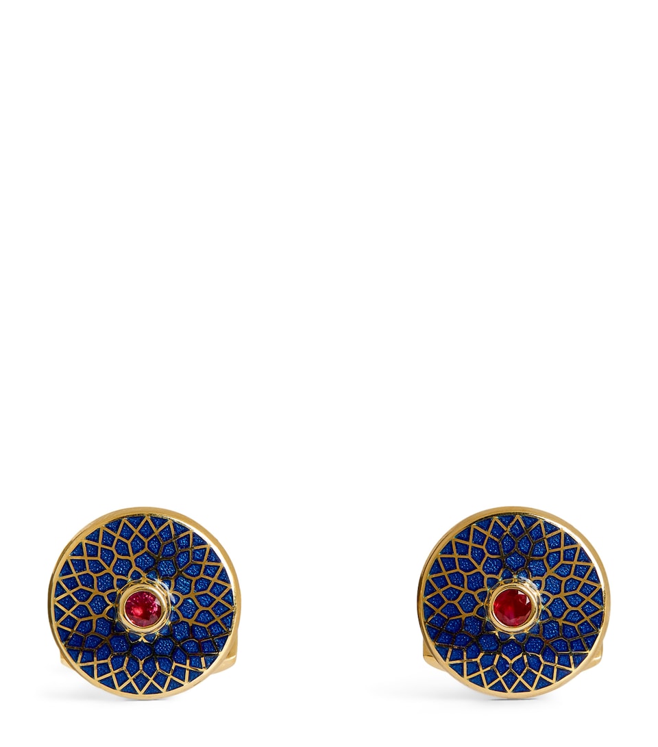 Yellow Gold and Ruby Patterned Cufflinks
