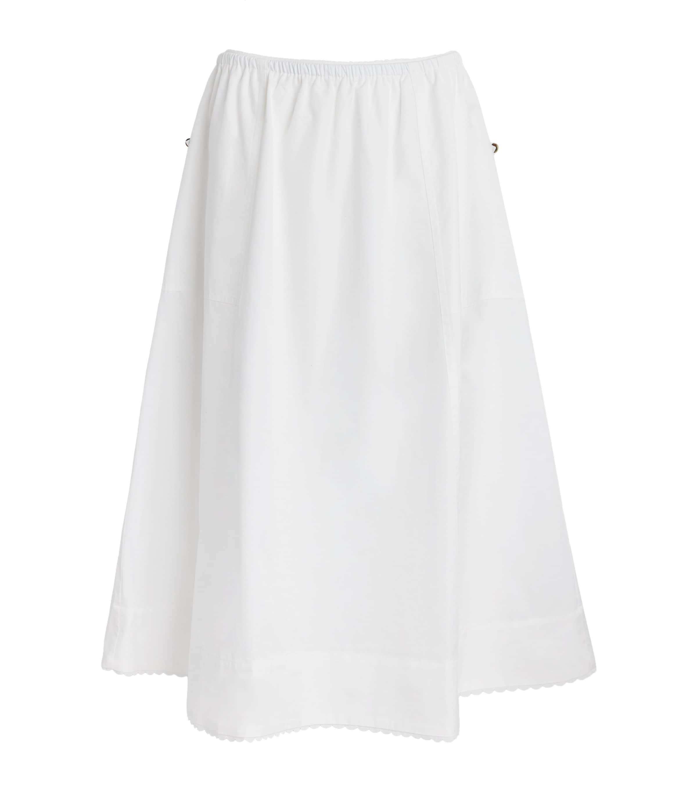 Vince Womens Cotton Scallop-Detail Midi Skirt Optic White