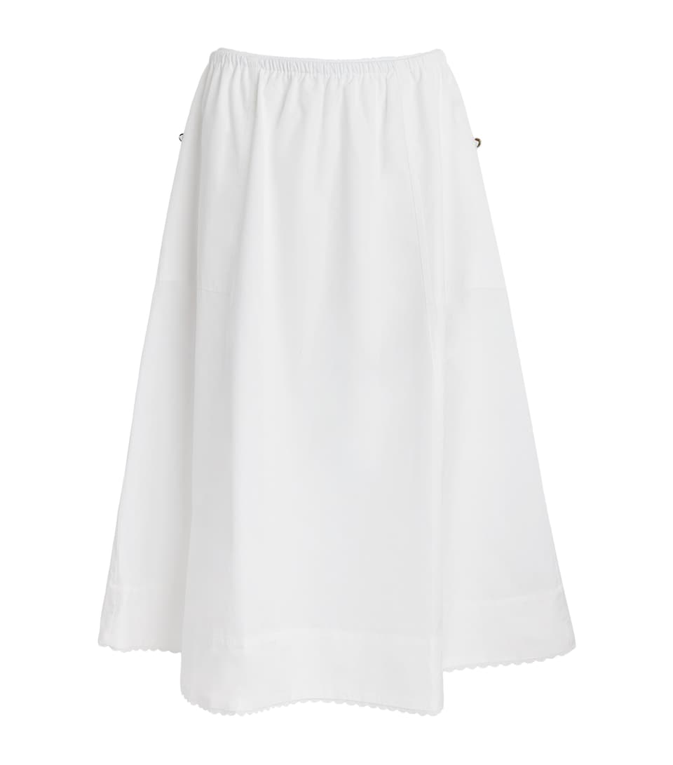 Vince Womens Cotton Scallop-Detail Midi Skirt Optic White