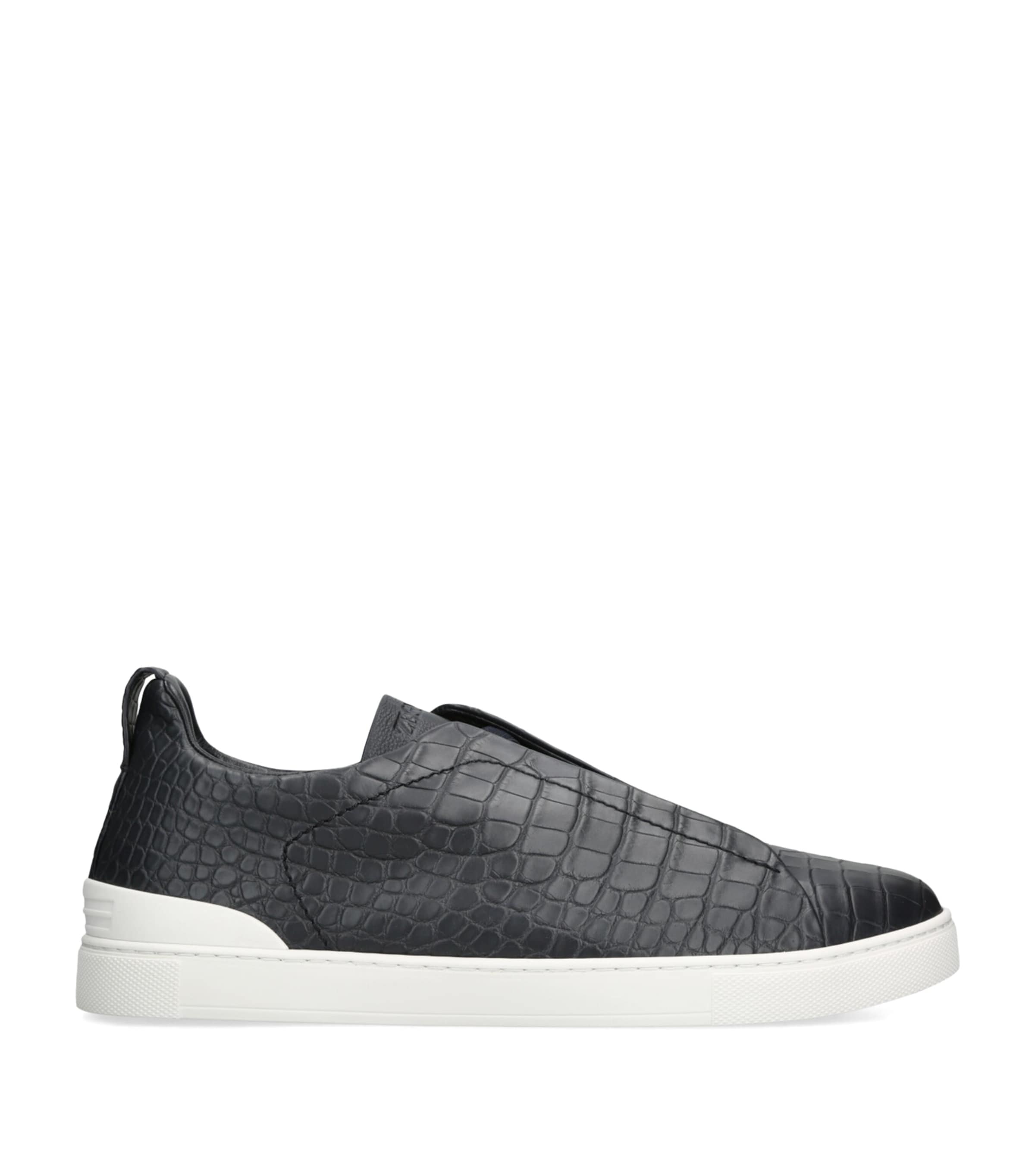 Zegna Crocodile Leather Triple Stitch SECONDSKIN Sneakers Navy