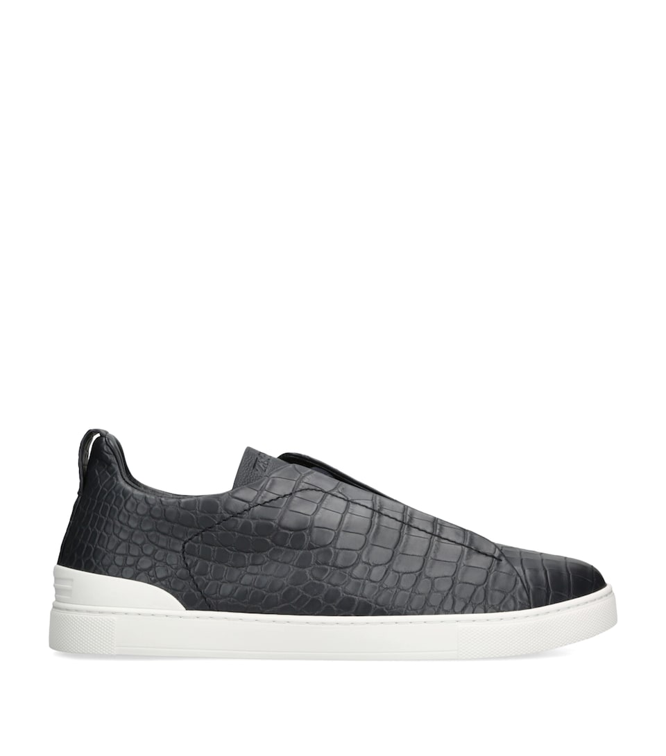 Zegna Crocodile Leather Triple Stitch SECONDSKIN Sneakers Navy