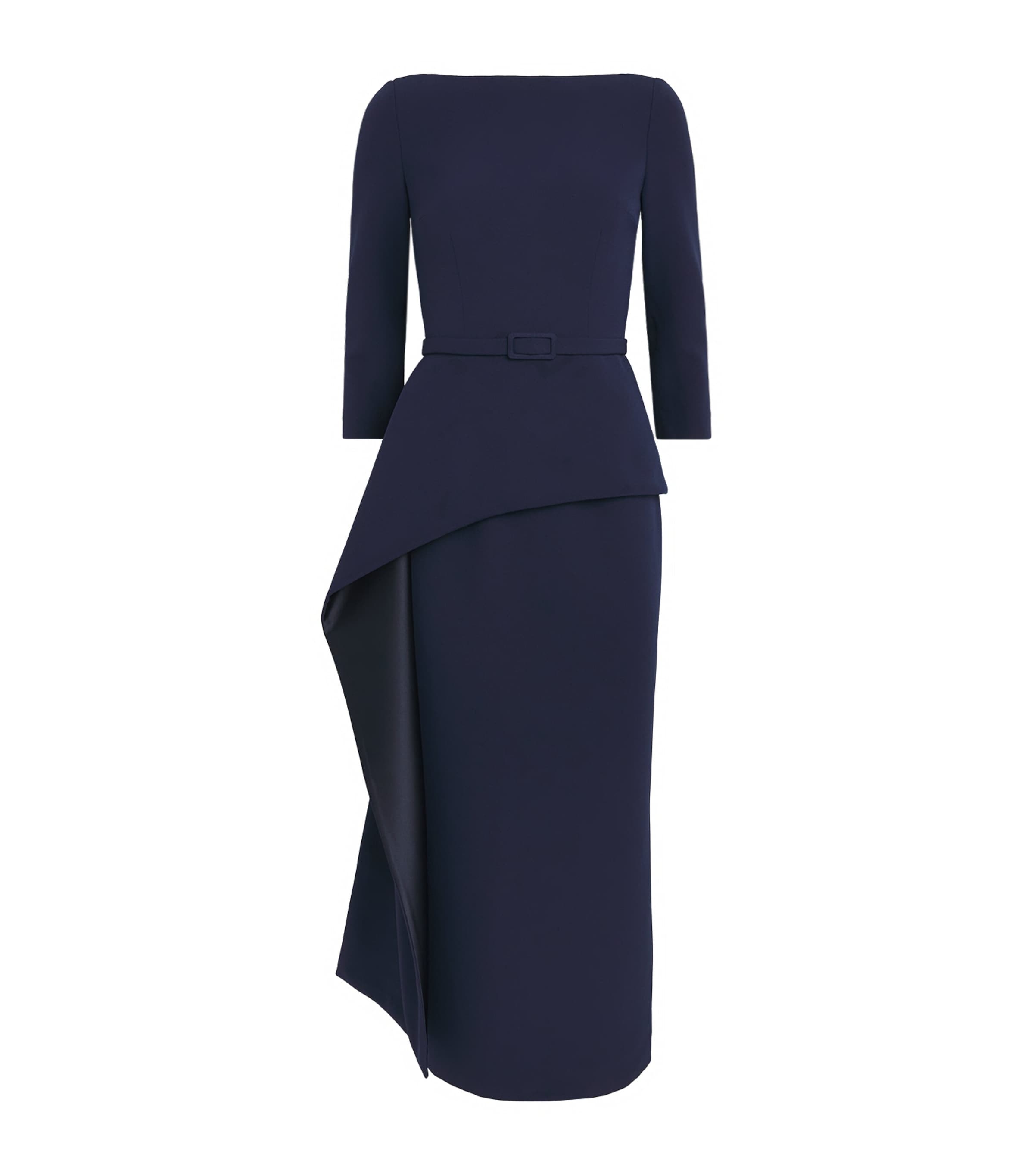 Safiyaa Womens Ruffle Peplum Midi Dress Midnght Navy Mrtm Bl