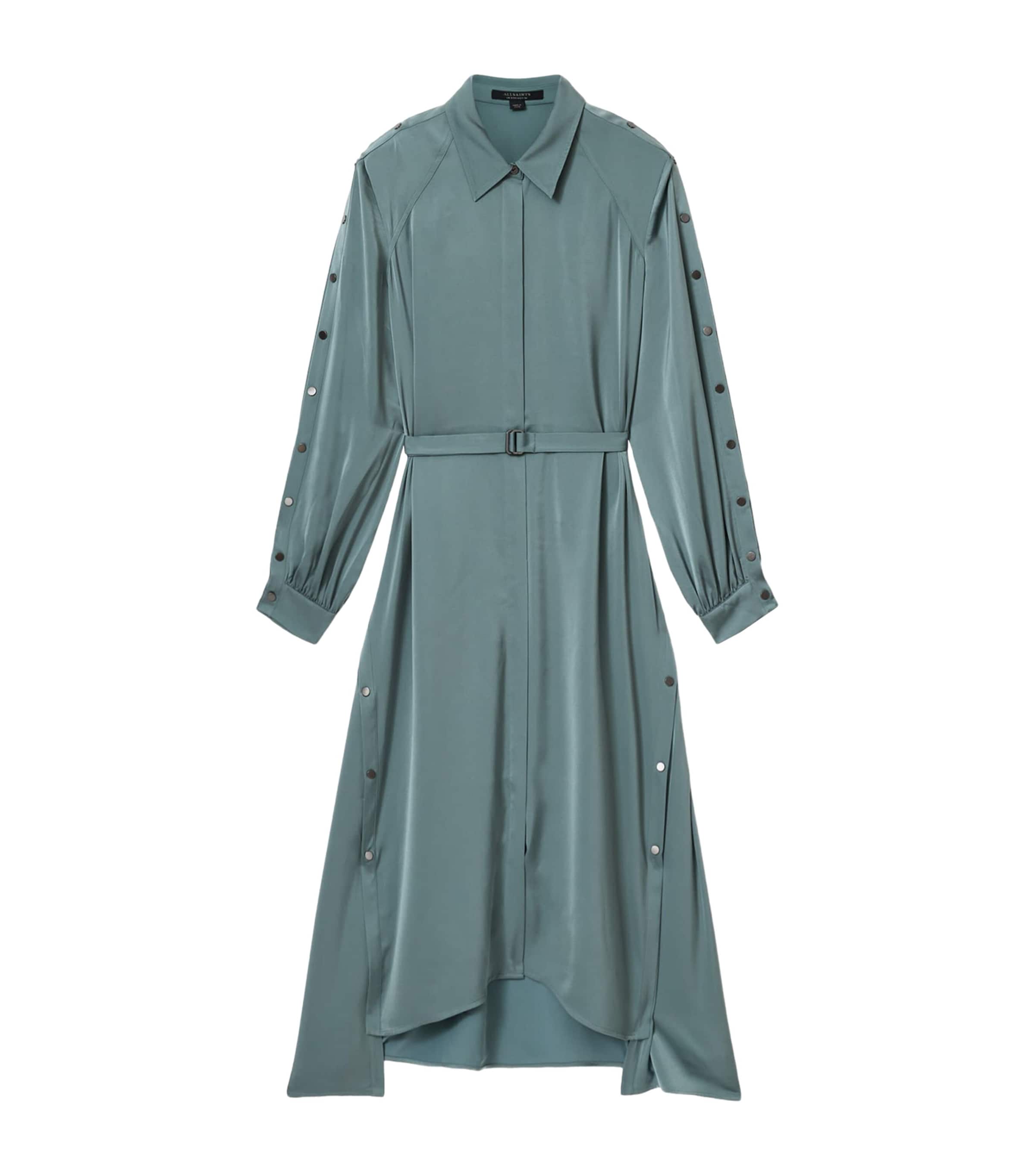 AllSaints Womens Satin Lexi Midi Shirt Dress Steel Blue