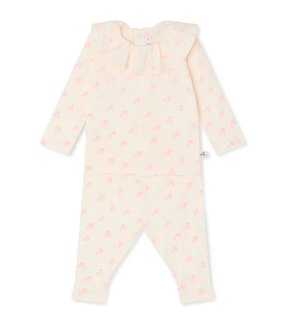 Bonpoint Cotton Ruffled-Collar Top and Trousers Set (1-18 Months) Imp Rose Fluo