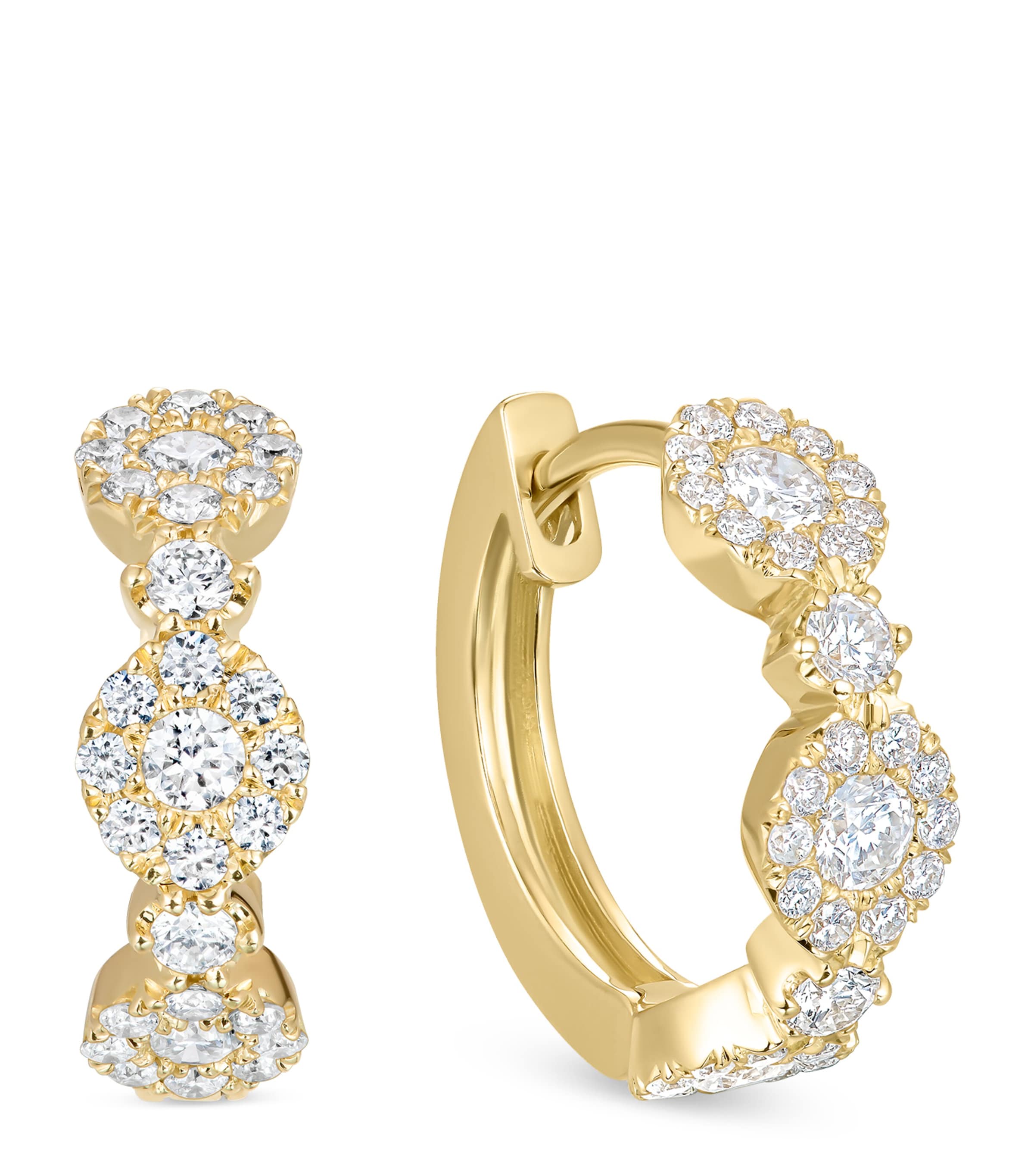 David Morris Yellow Gold and Diamond Triolette Oval Huggie Earrings Clear
