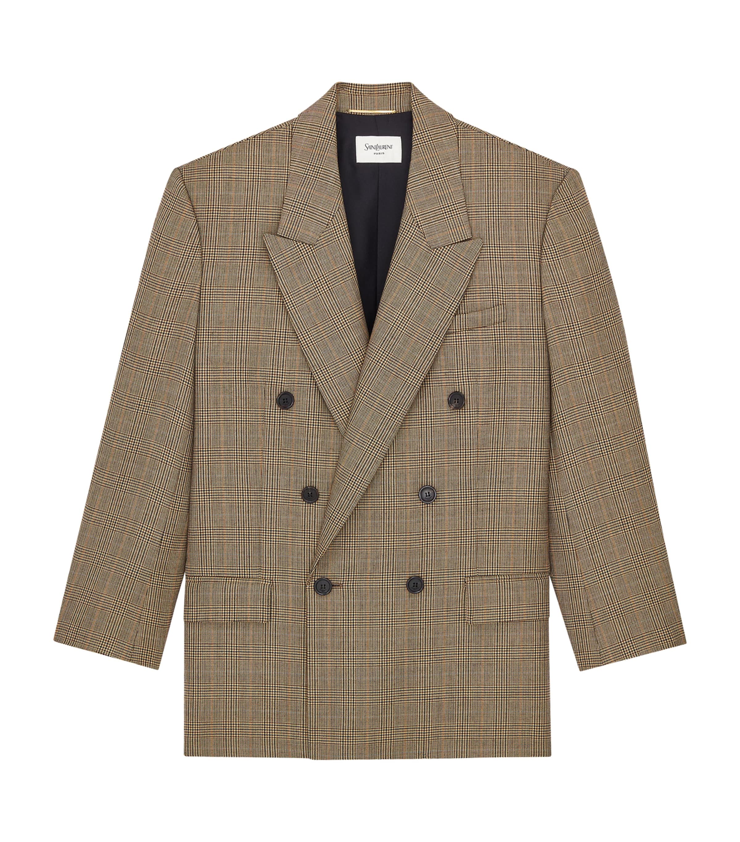 Saint Laurent Womens Wool Check Double-Breasted Blazer