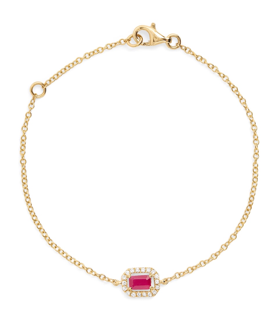 Yellow Gold, Diamond and Ruby Halo Bracelet