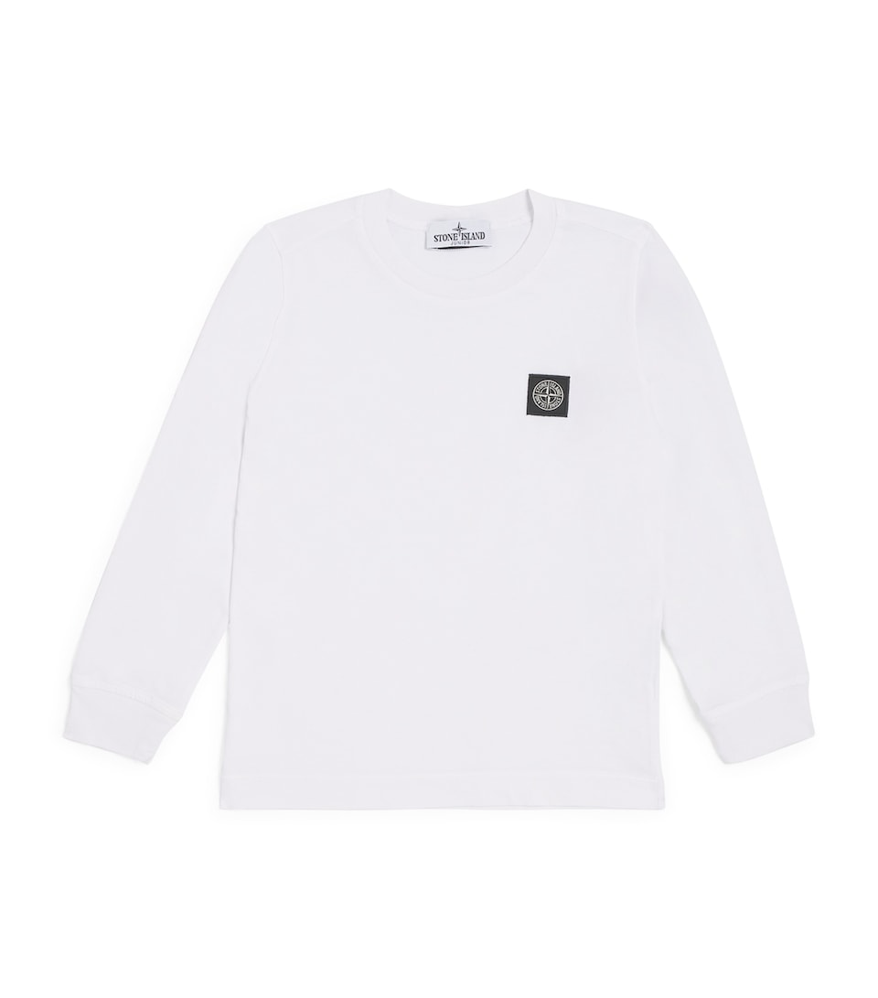 Stone Island Junior Cotton Logo Long-Sleeve T-Shirt (2-14 Years) White
