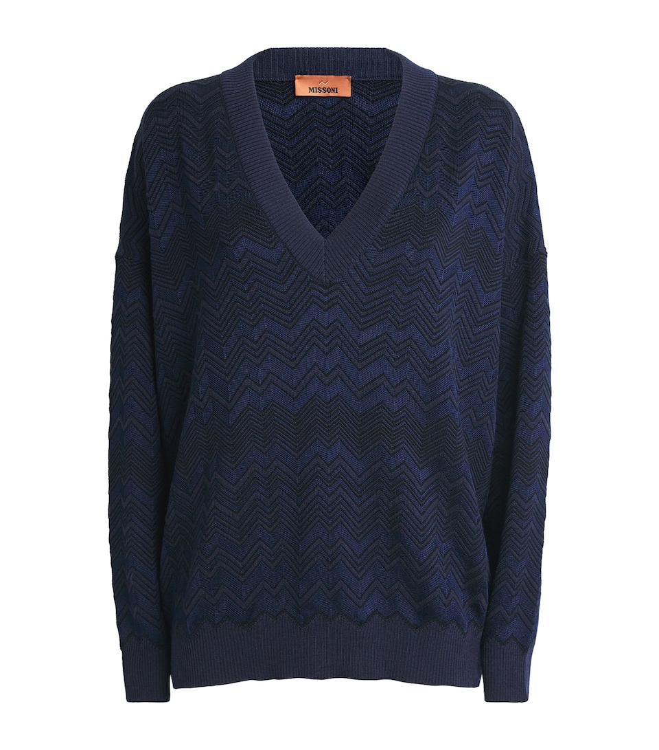 Missoni Womens Chevron V-Neck Sweater Navy Blue