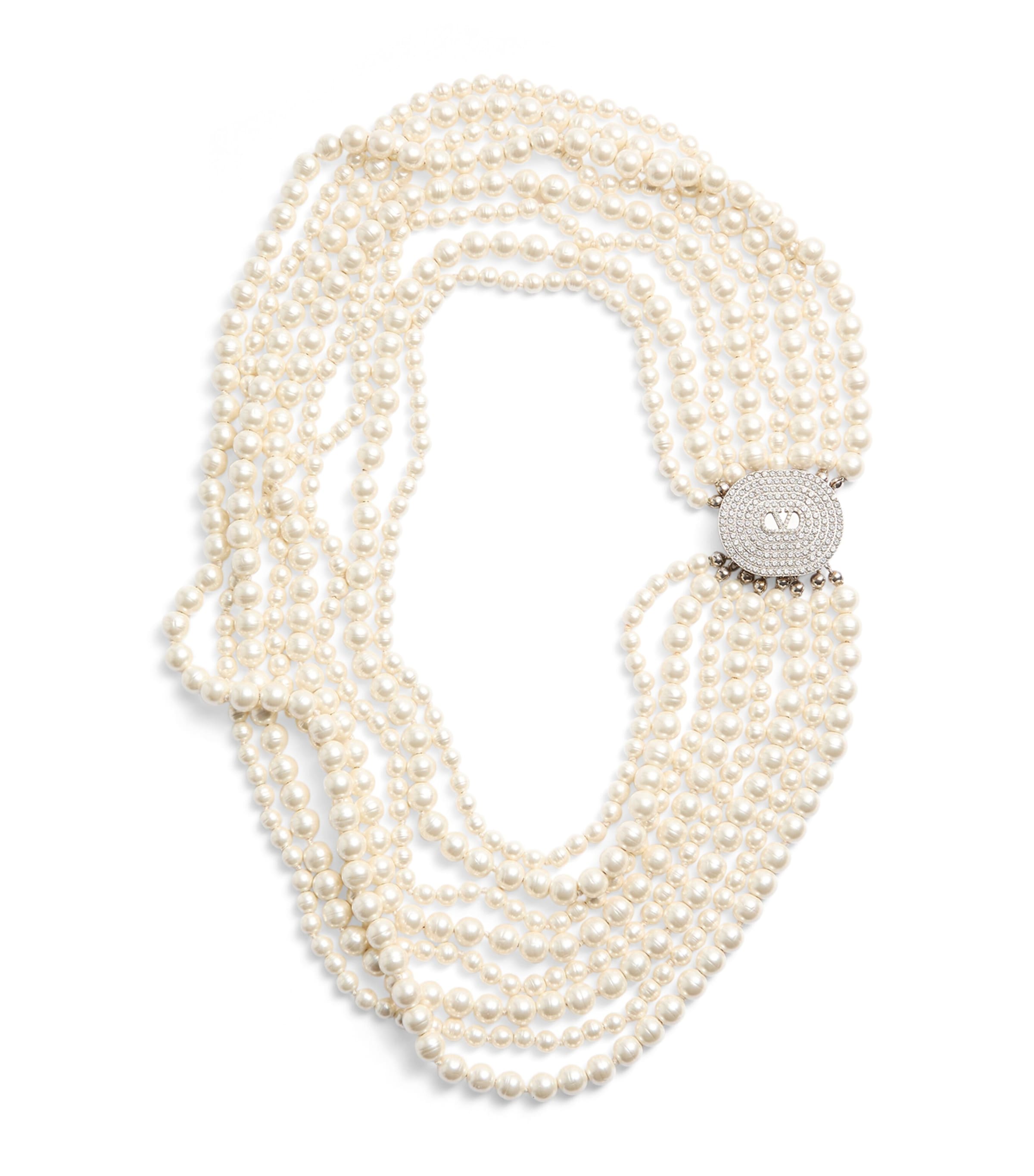 Valentino Garavani Faux Pearl and Crystal Ovalette Necklace
