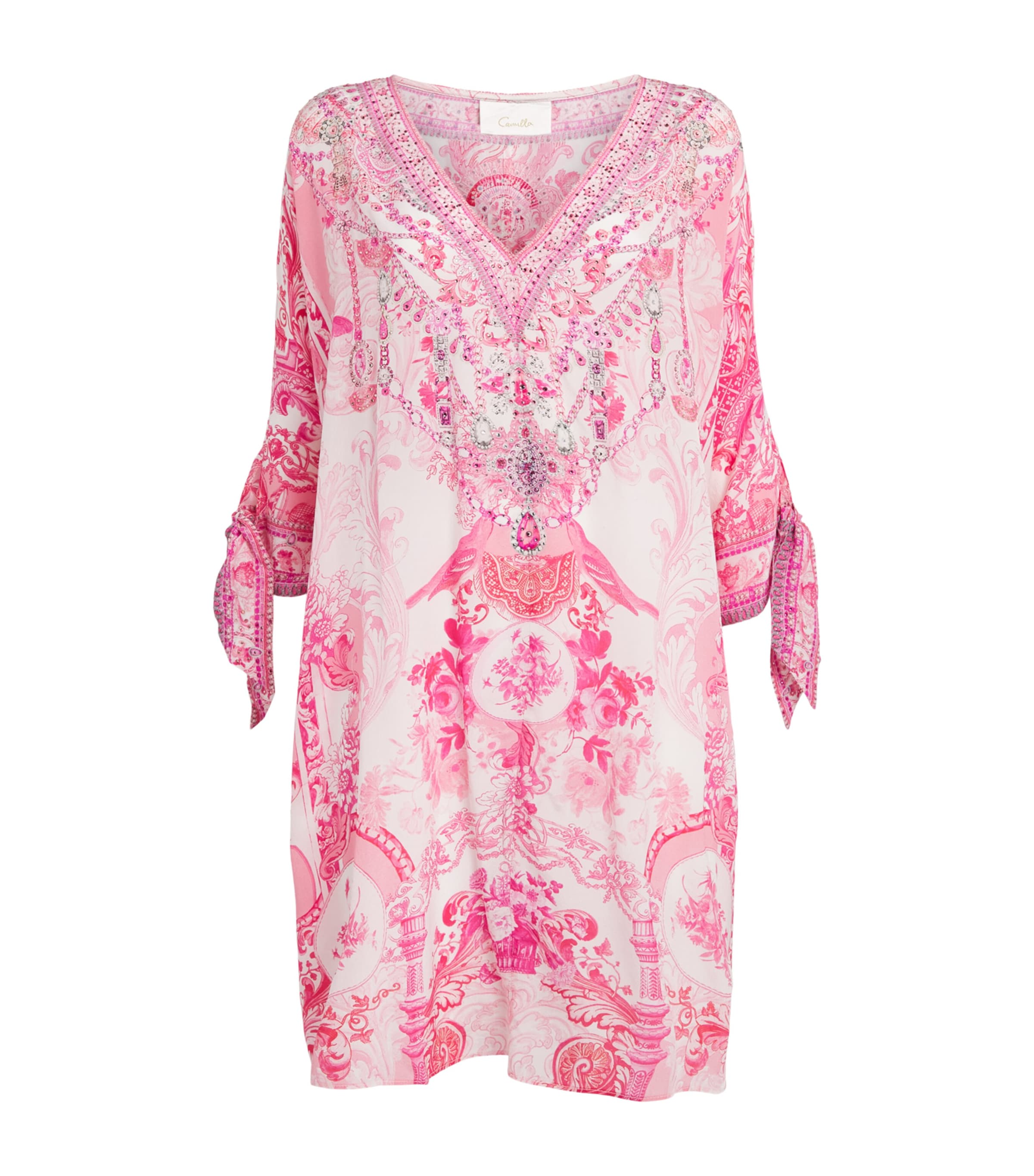 Camilla Womens Silk Embellished Mini Kaftan Livin La Vida Rosa