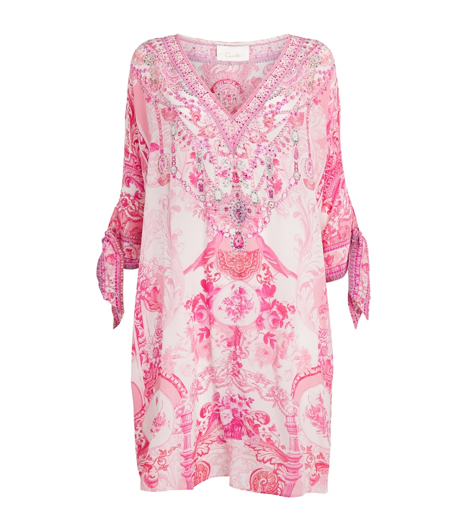 Camilla Womens Silk Embellished Mini Kaftan Livin La Vida Rosa