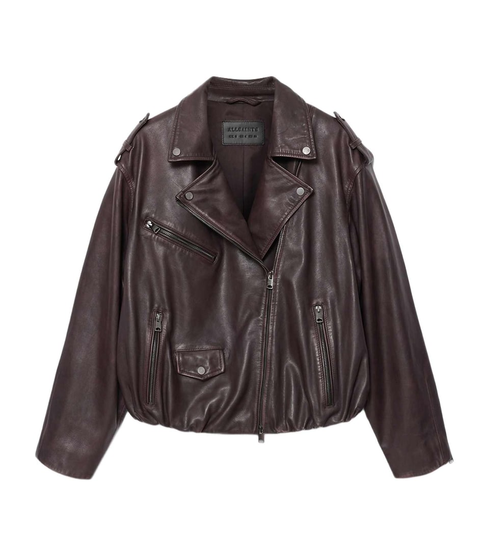 AllSaints Womens Leather Samina Biker Jacket Oxblood Red