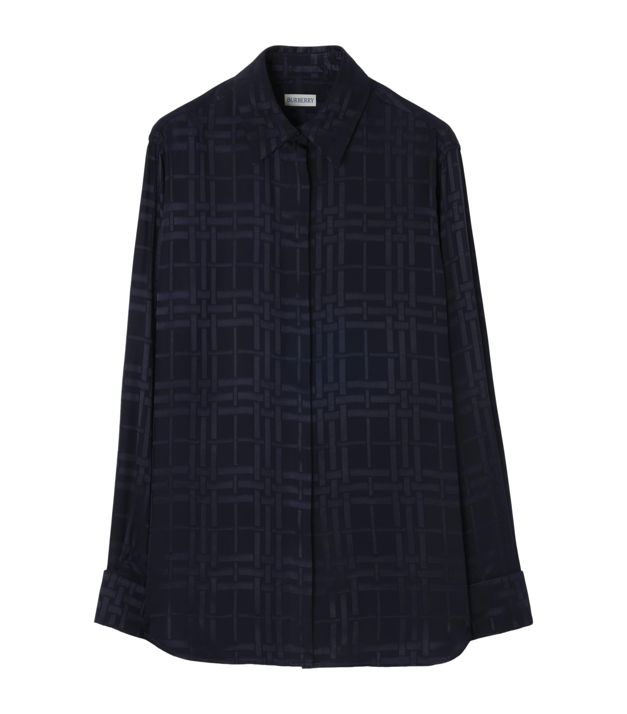 Burberry Womens Silk Check Shirt Dark Ink Blue
