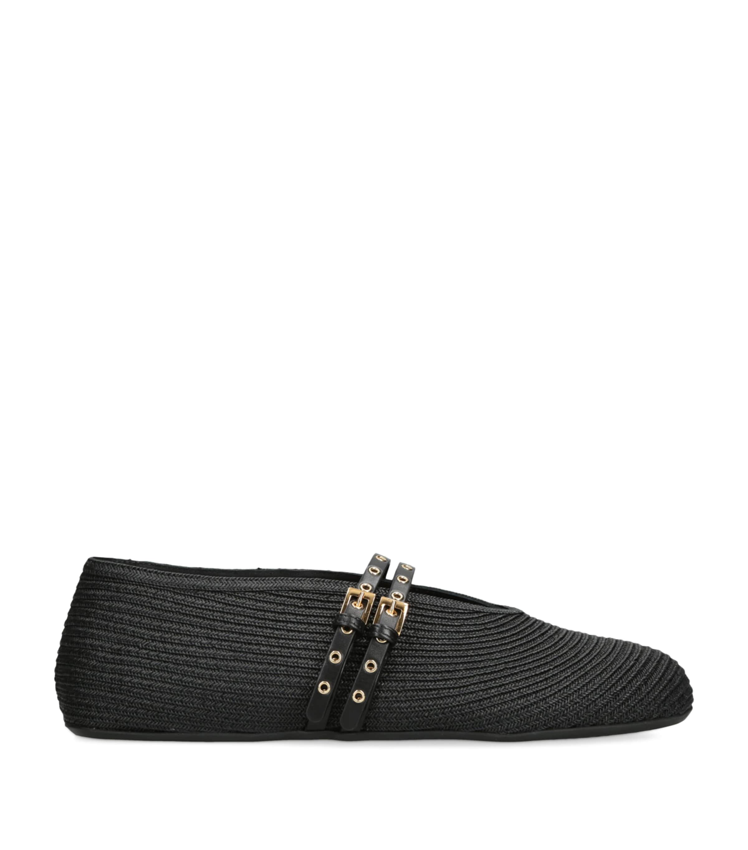 Raffia and Leather Ballet Flats