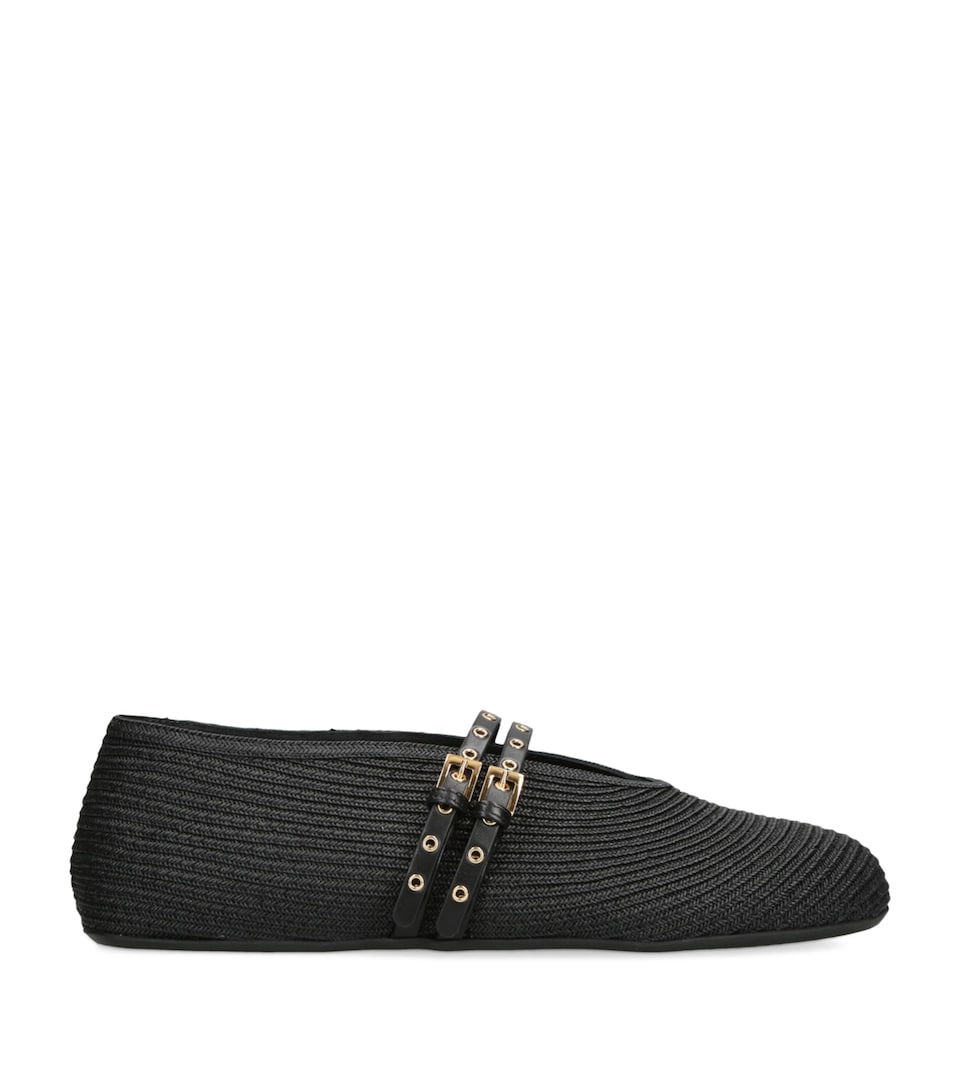Raffia and Leather Ballet Flats