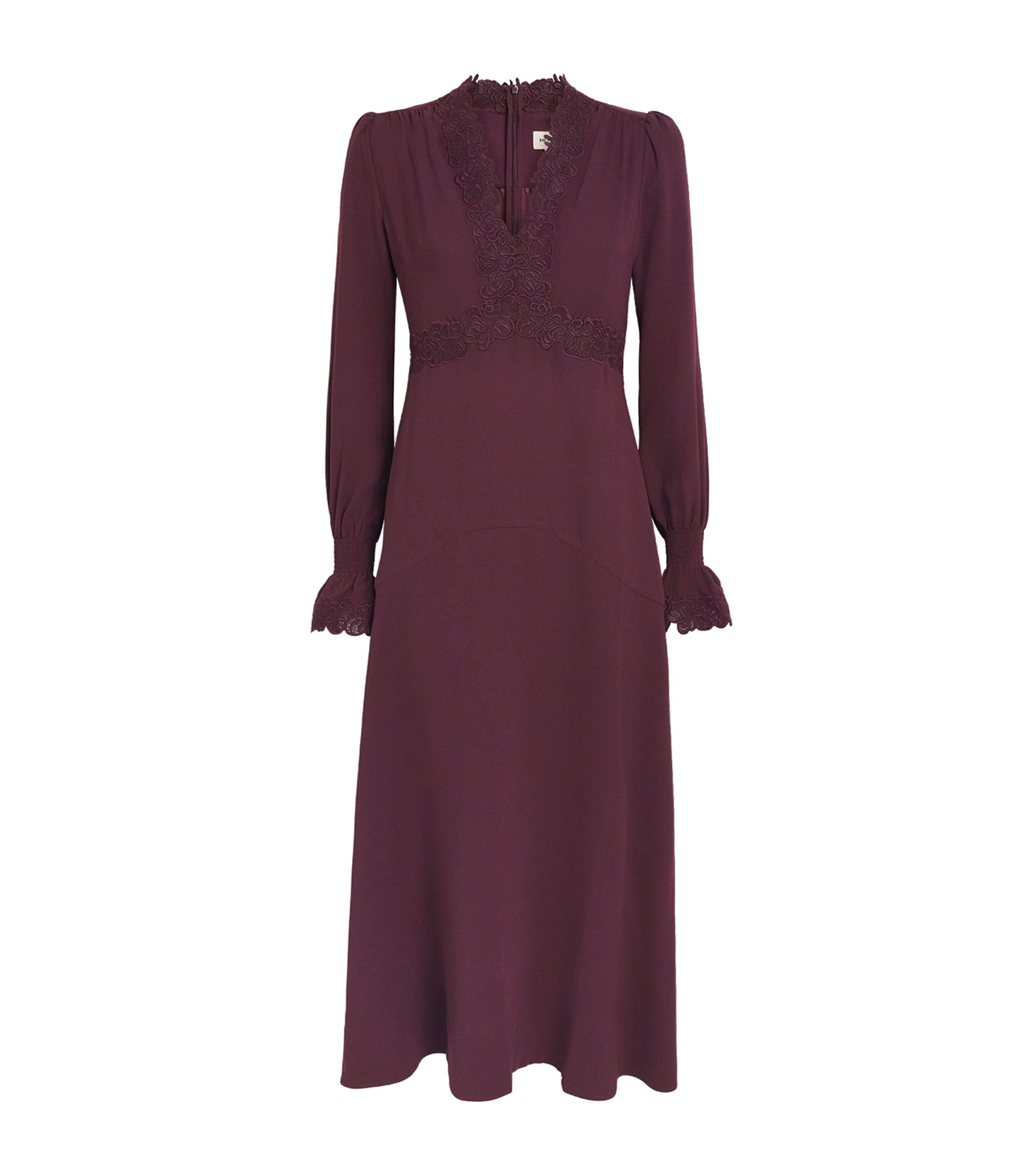 ME+EM Womens Crepe Lace-Trim Midi Dress Merlot