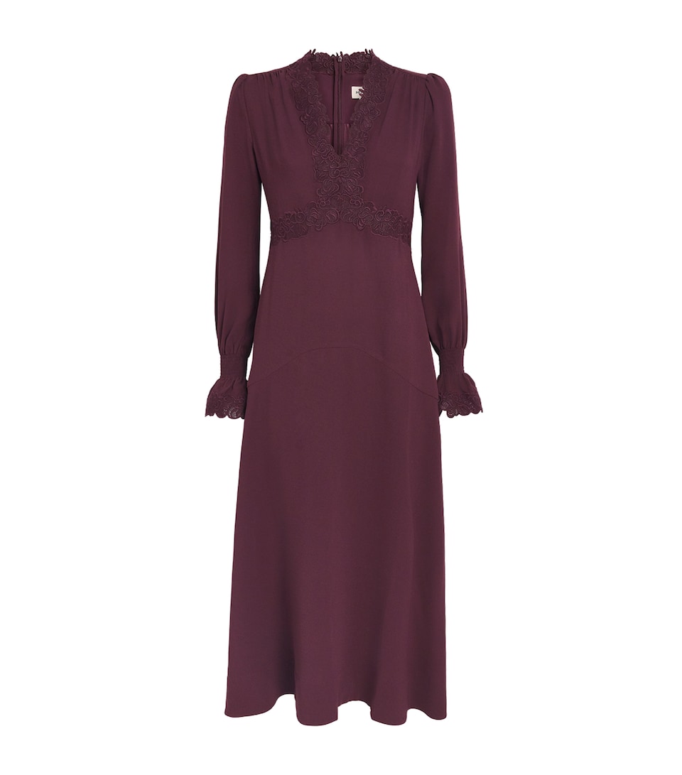 ME+EM Womens Crepe Lace-Trim Midi Dress Merlot