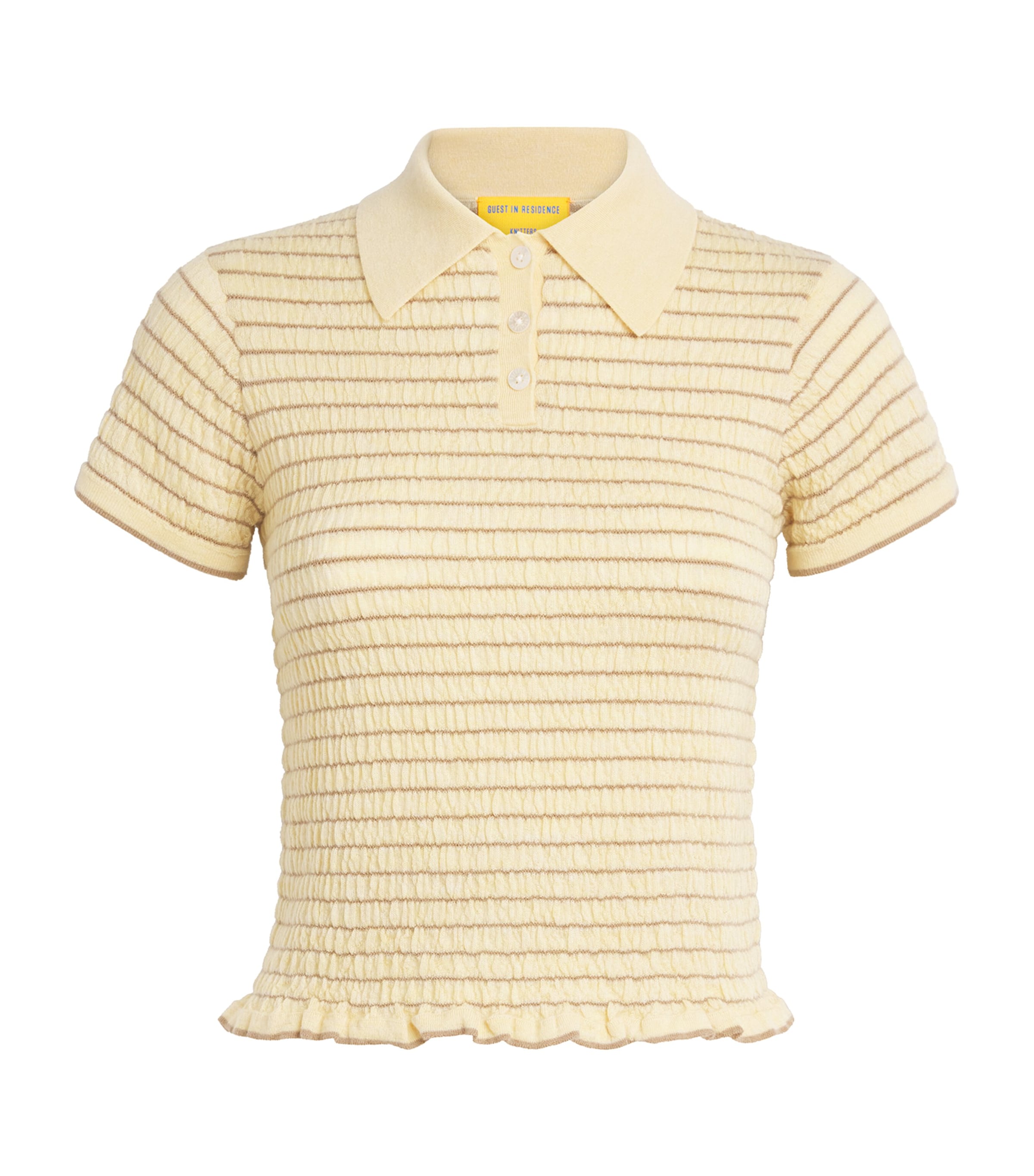 Guest In Residence Womens Cashmere Smocked Shrunken Polo Shirt Butter/camel Btrcml