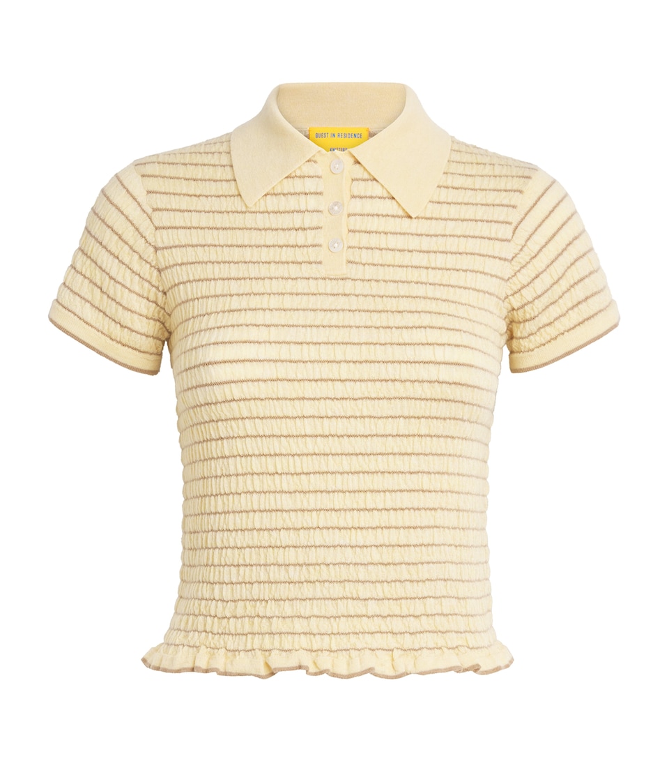 Guest In Residence Womens Cashmere Smocked Shrunken Polo Shirt Butter/camel Btrcml