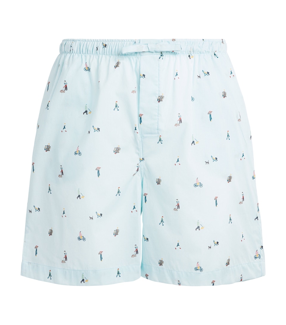 Derek Rose Mens Cotton Printed Ledbury Lounge Shorts Blu
