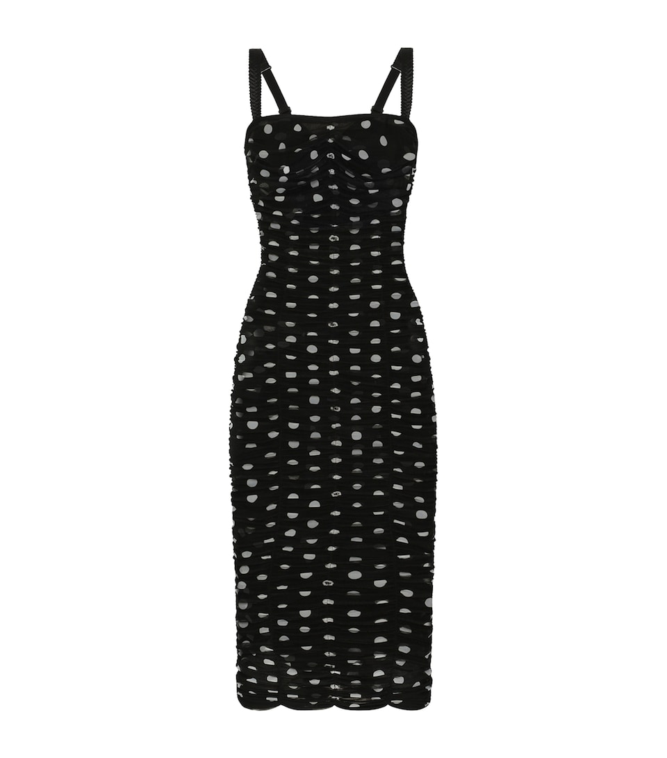Ruched Polka-Dot Dress
