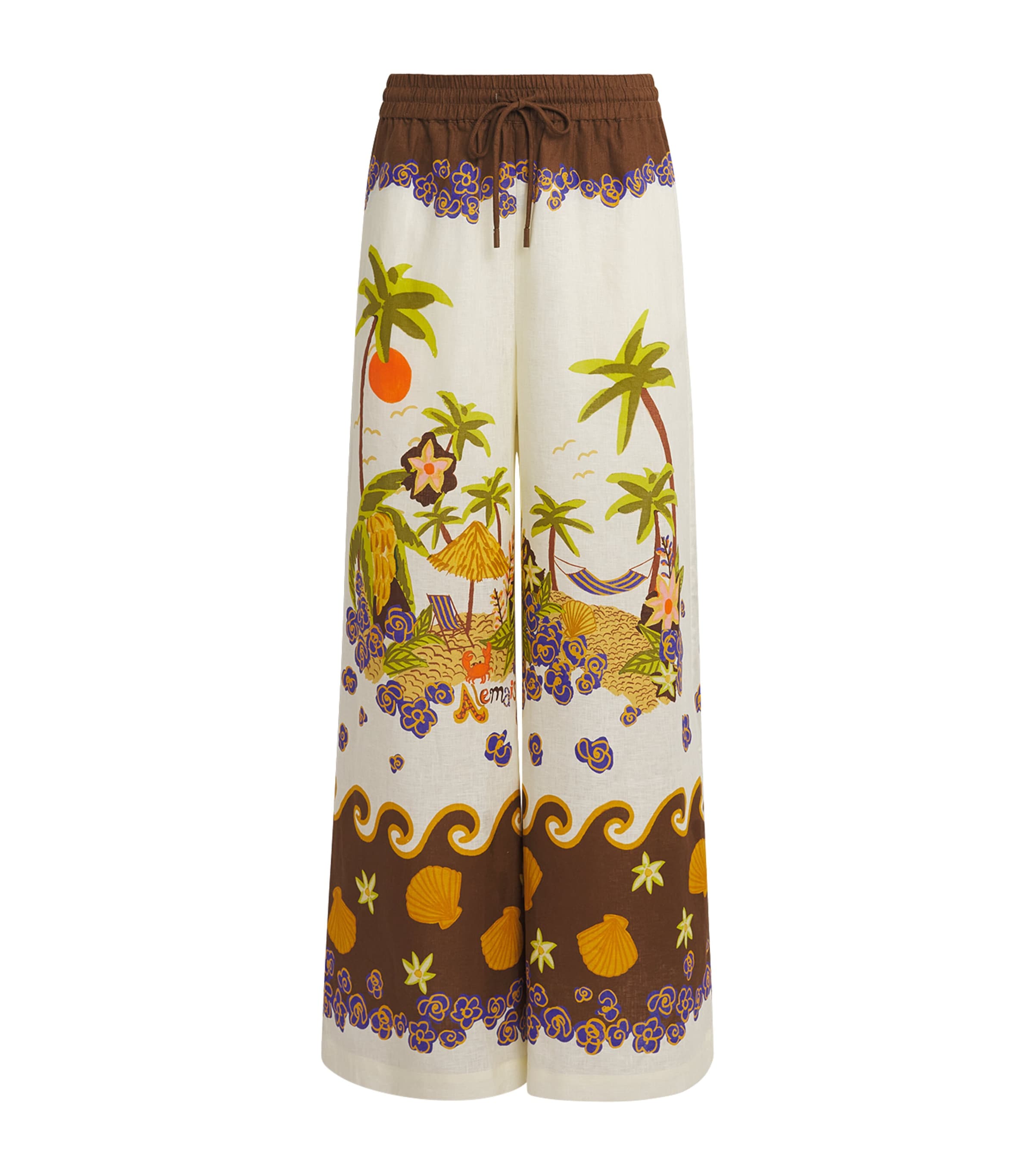 ALEMAIS Womens Linen Island Cove Wide-Leg Trousers Cream