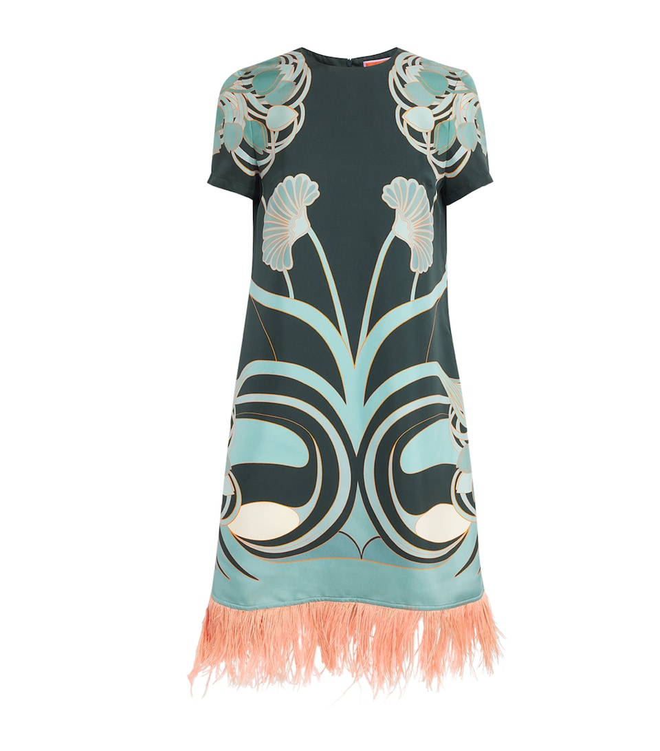 La Doublej Womens Silk Ostrich-Feather Mini Dress Tulp Plac
