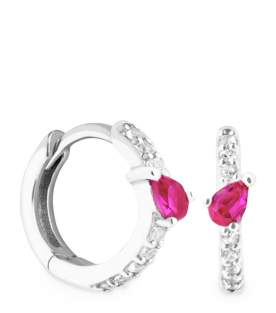 White Gold and Pink Sapphire Marquise Huggie Hoop Earrings