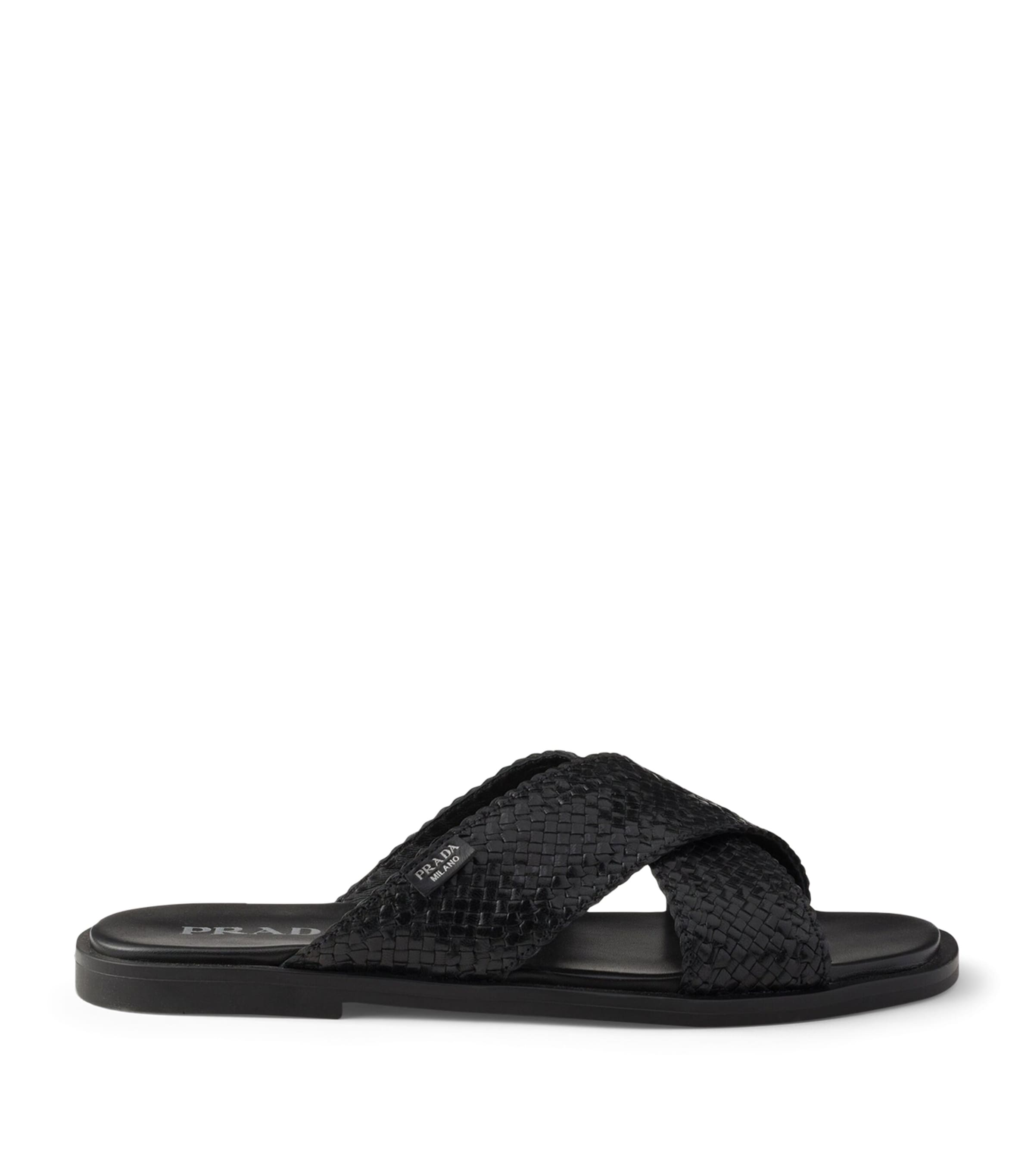Prada Leather Woven Crisscross Sandals
