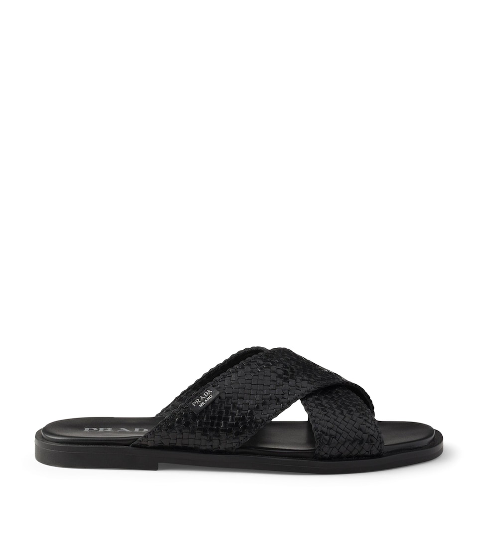 Prada Leather Woven Crisscross Sandals