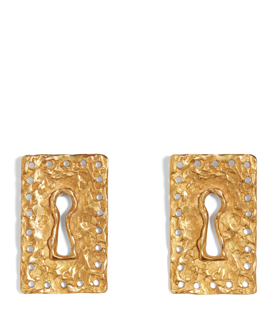Schiaparelli Keyhole Plate Earrings Opaque Gold