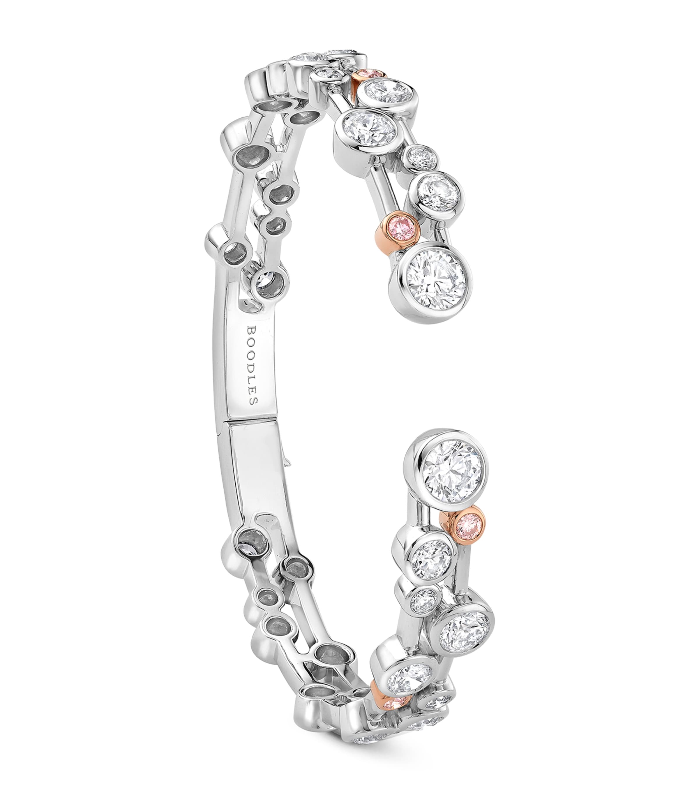 Boodles Platinum, Rose Gold, White Diamond and Pink Diamond Raindance 25 Bangle Platinum