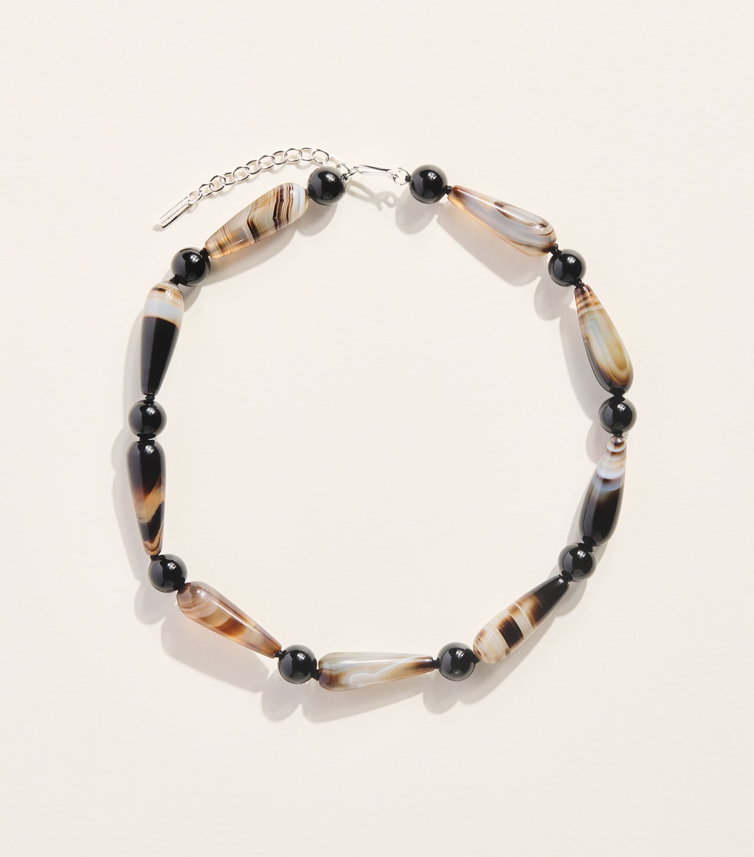 Completedworks Silver and Banded Agate Beaded Necklace Silver Plated