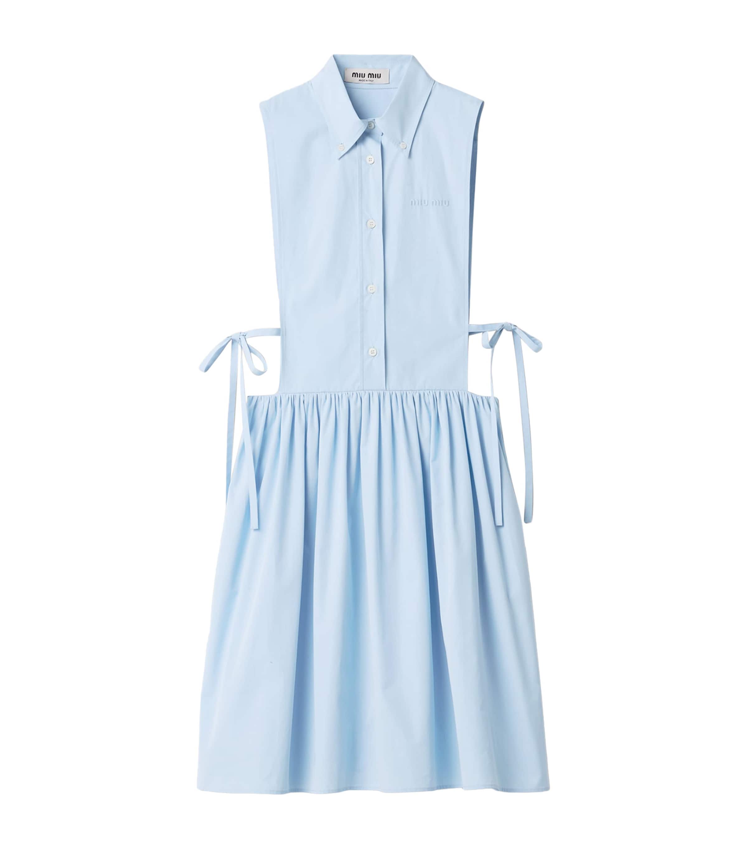 Miu Miu Womens Cotton Poplin Mini Dress Light Blue