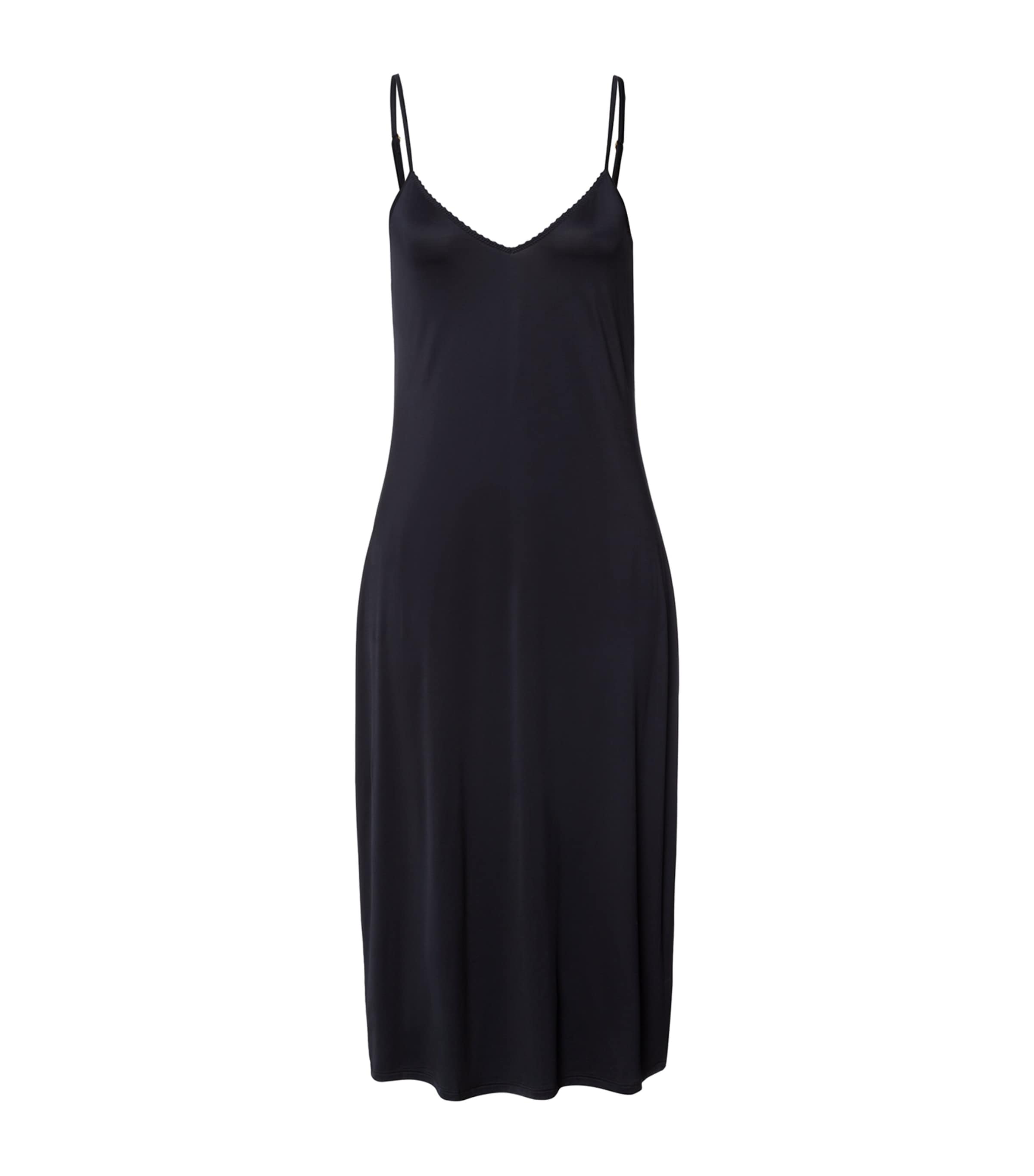 Hanro Womens Stretch-Satin Deluxe Slip Dress Black