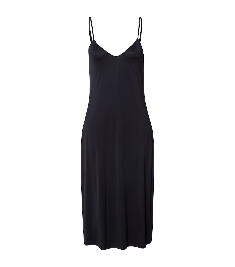 Hanro Womens Stretch-Satin Deluxe Slip Dress Black