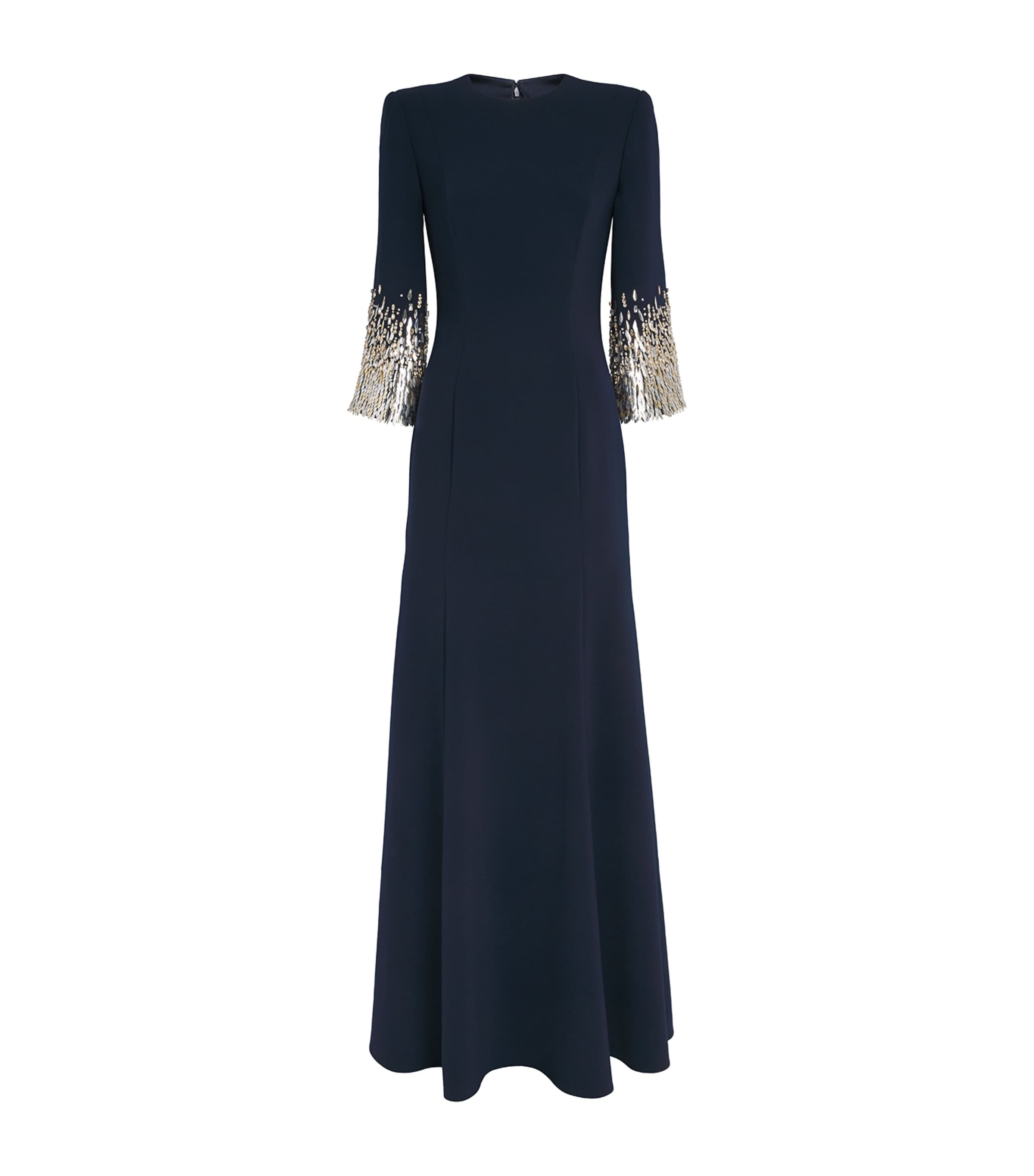 Jenny Packham Womens Embellished-Cuff Anita Maxi Dress Ink