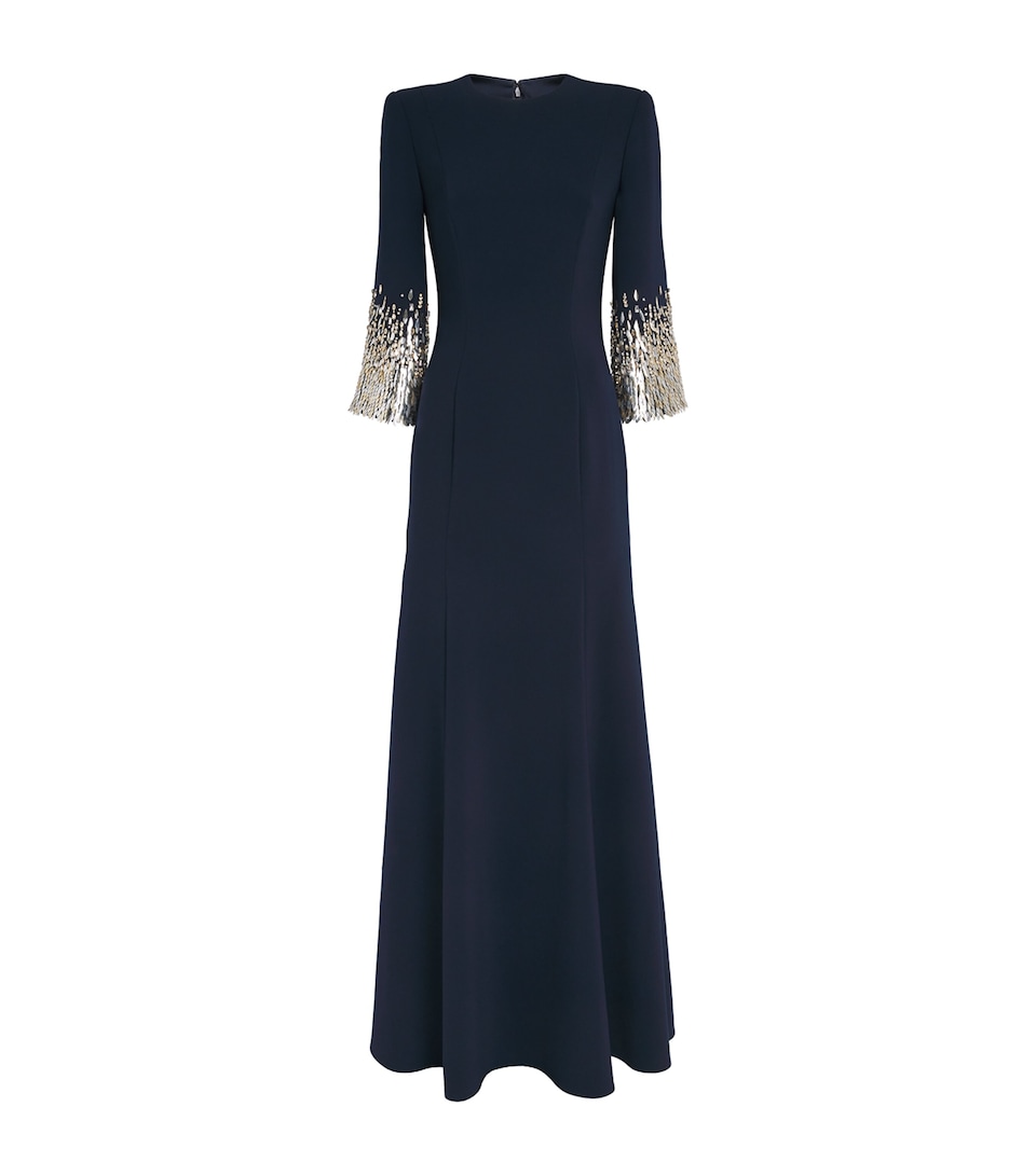 Jenny Packham Womens Embellished-Cuff Anita Maxi Dress Ink