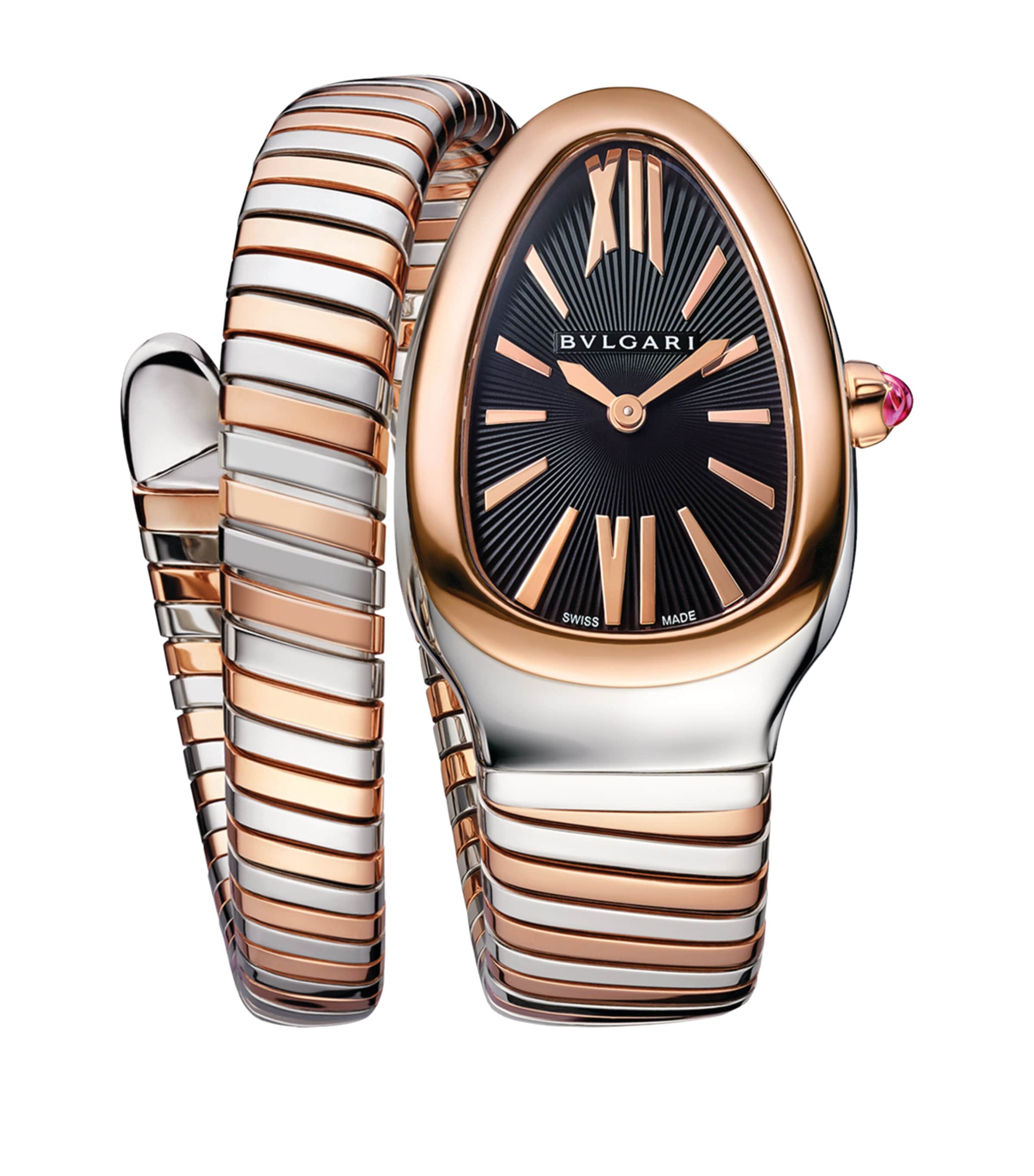 Bvlgari Rose Gold and Stainless Steel Serpenti Tubogas Watch 35mm Black