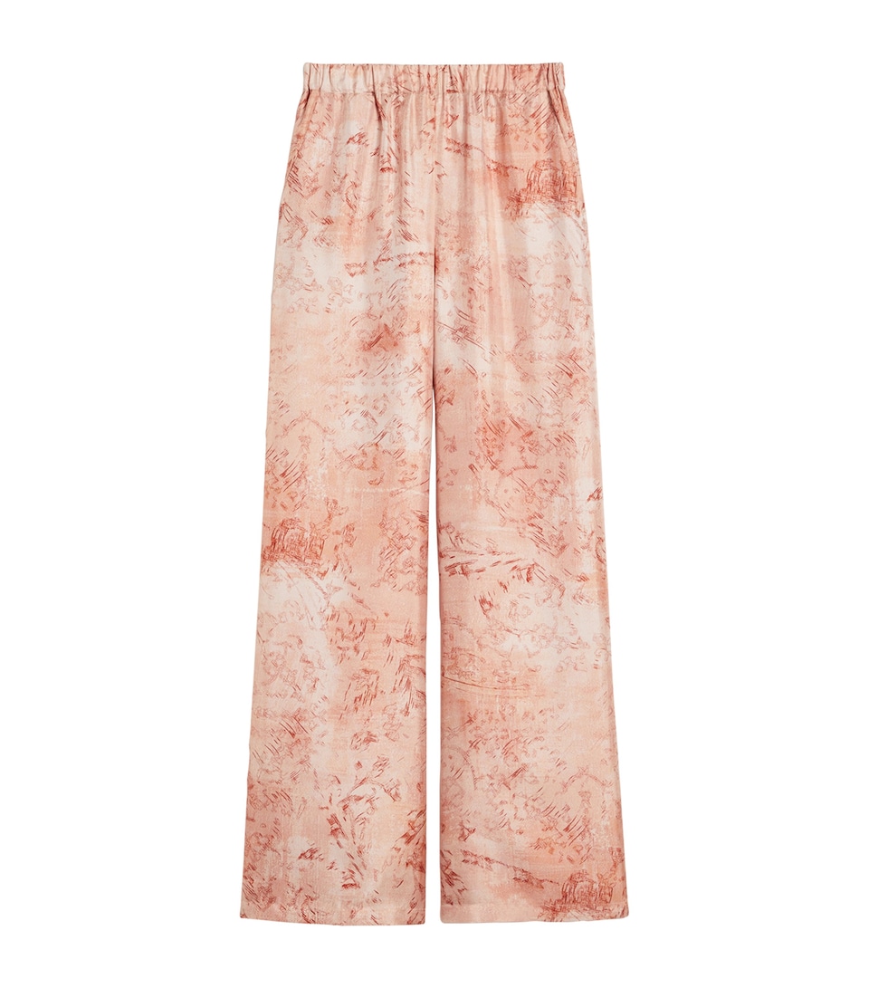 Silk Printed Wide-Leg Trousers