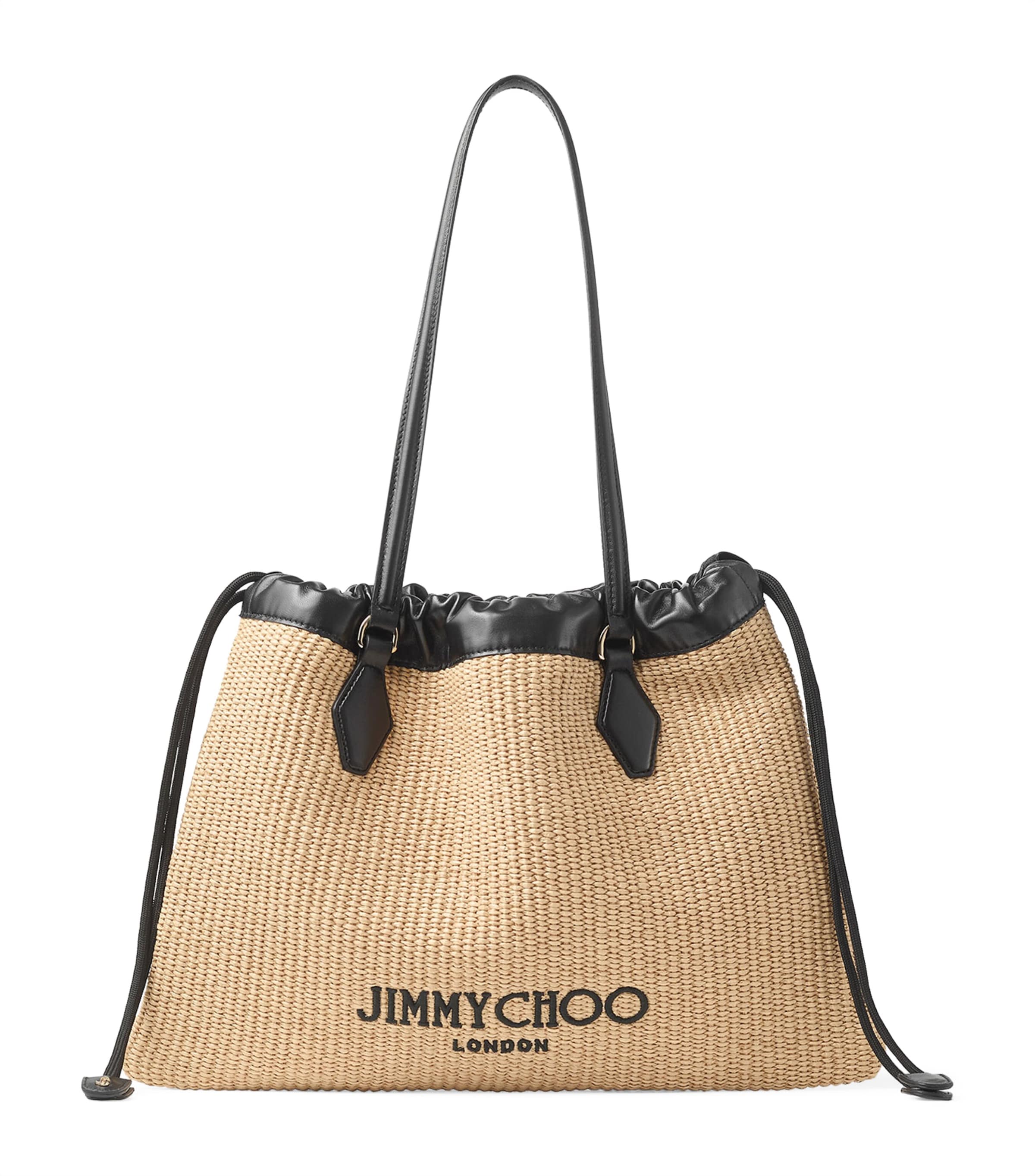 Jimmy Choo Large Raffia Drawstring Tote Bag Natural/black/light