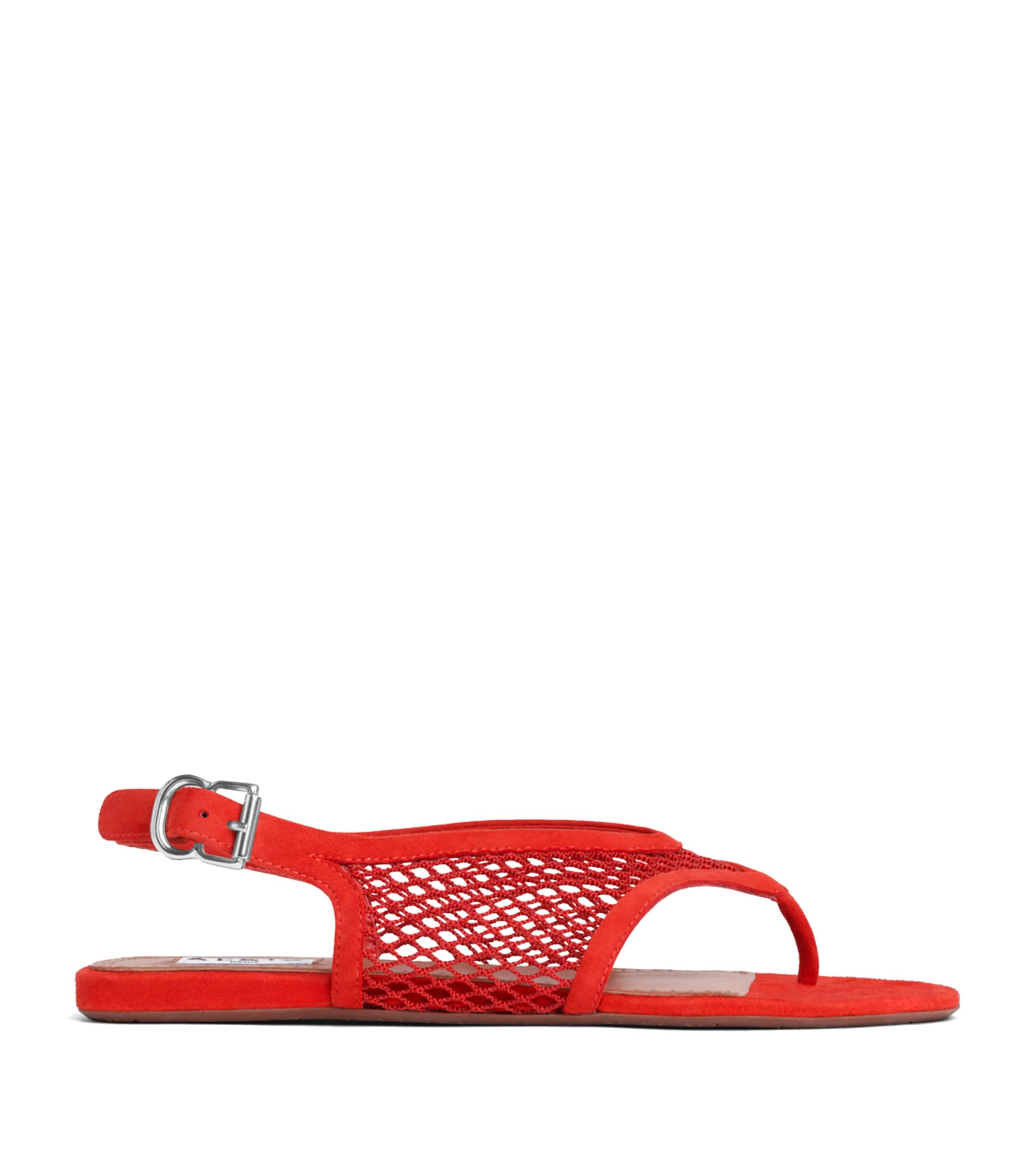 Alaïa Suede Fishnet Sandals Orange Red