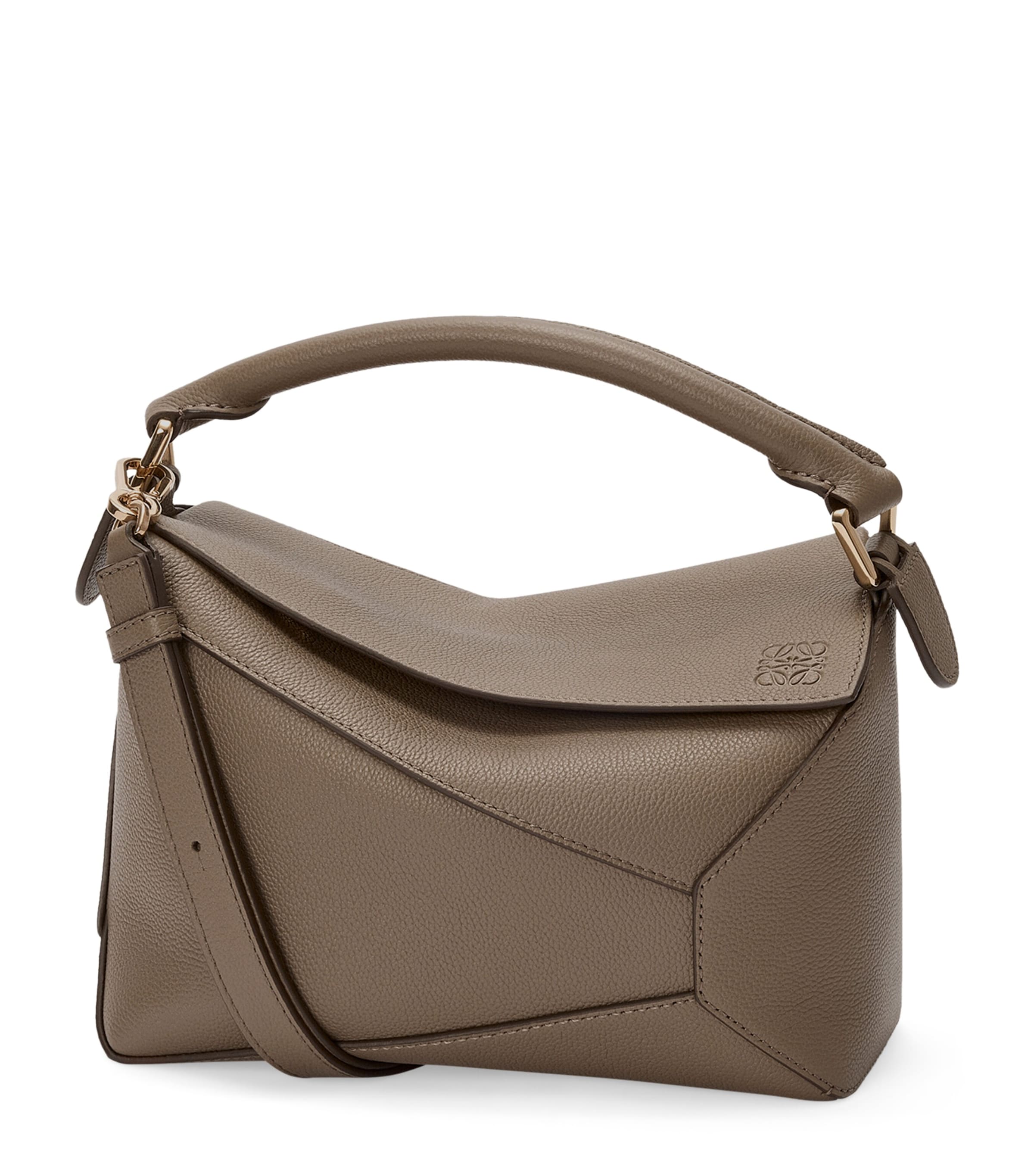 LOEWE Small Leather Puzzle Edge Top-Handle Bag Taupe