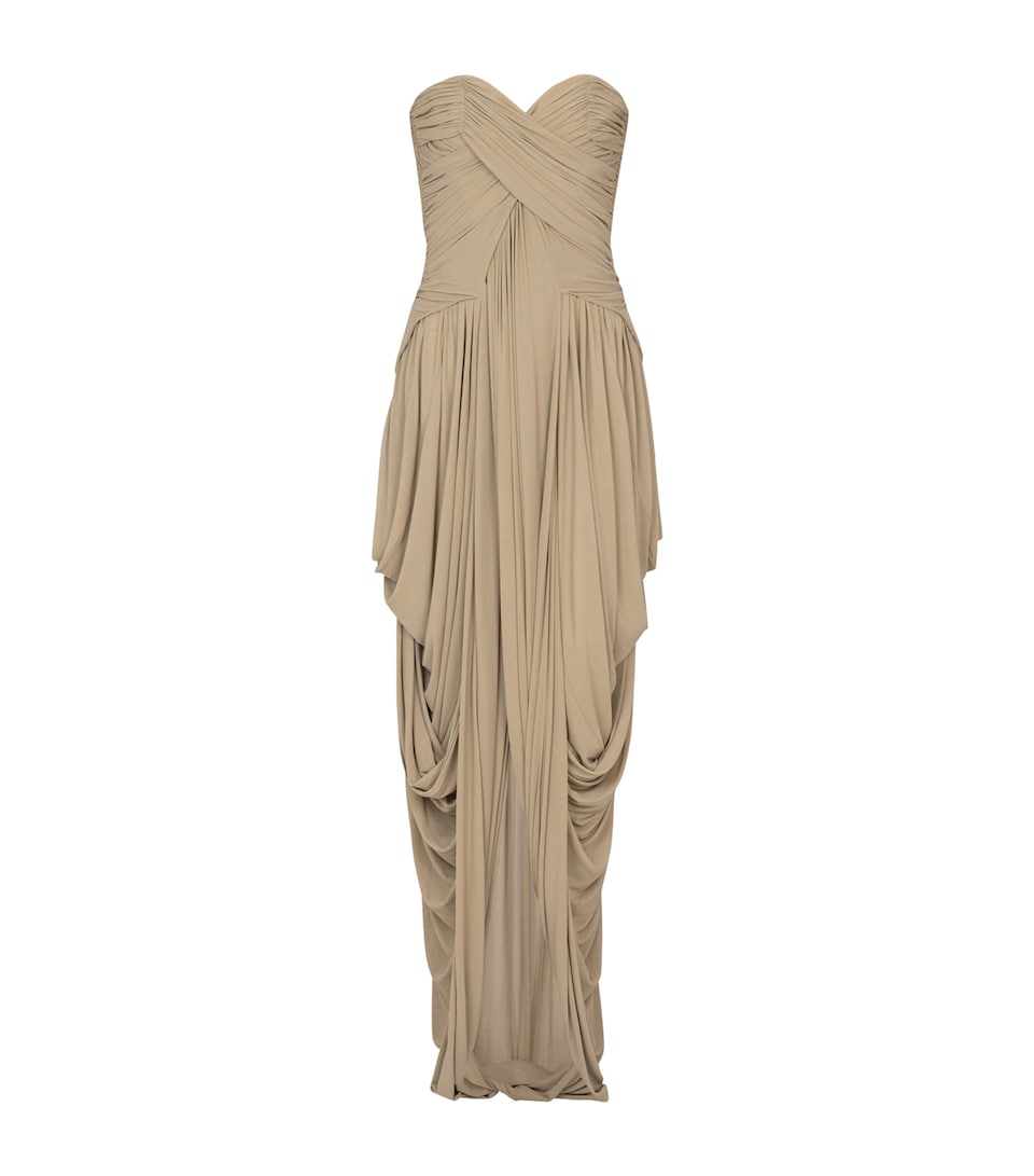 Balmain Womens Draped Strapless Jumpsuit Beige Foncé