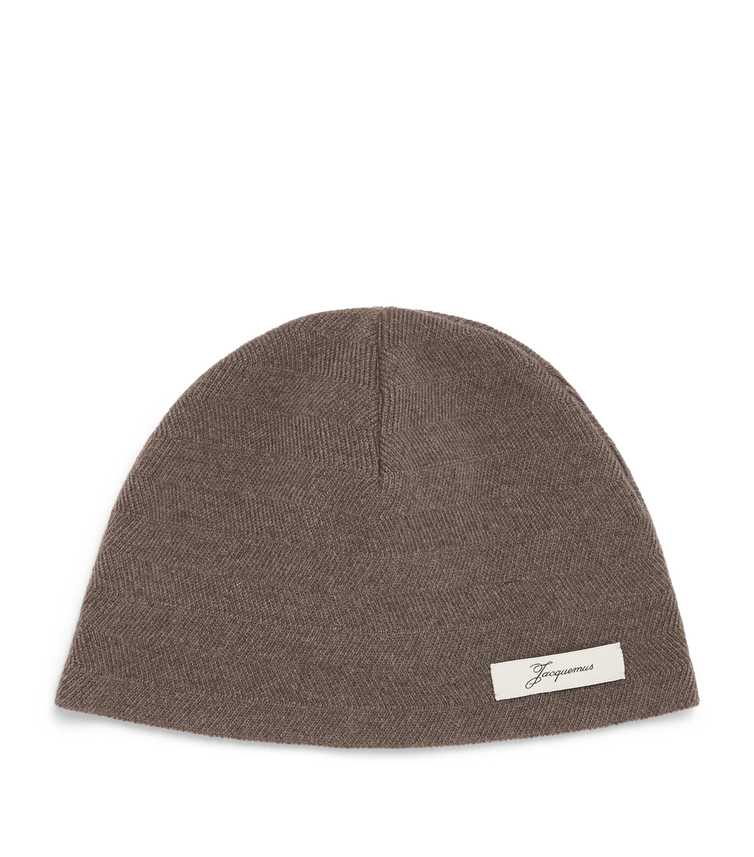 Jacquemus Merino Wool-Cashmere Chevron Beanie Brown